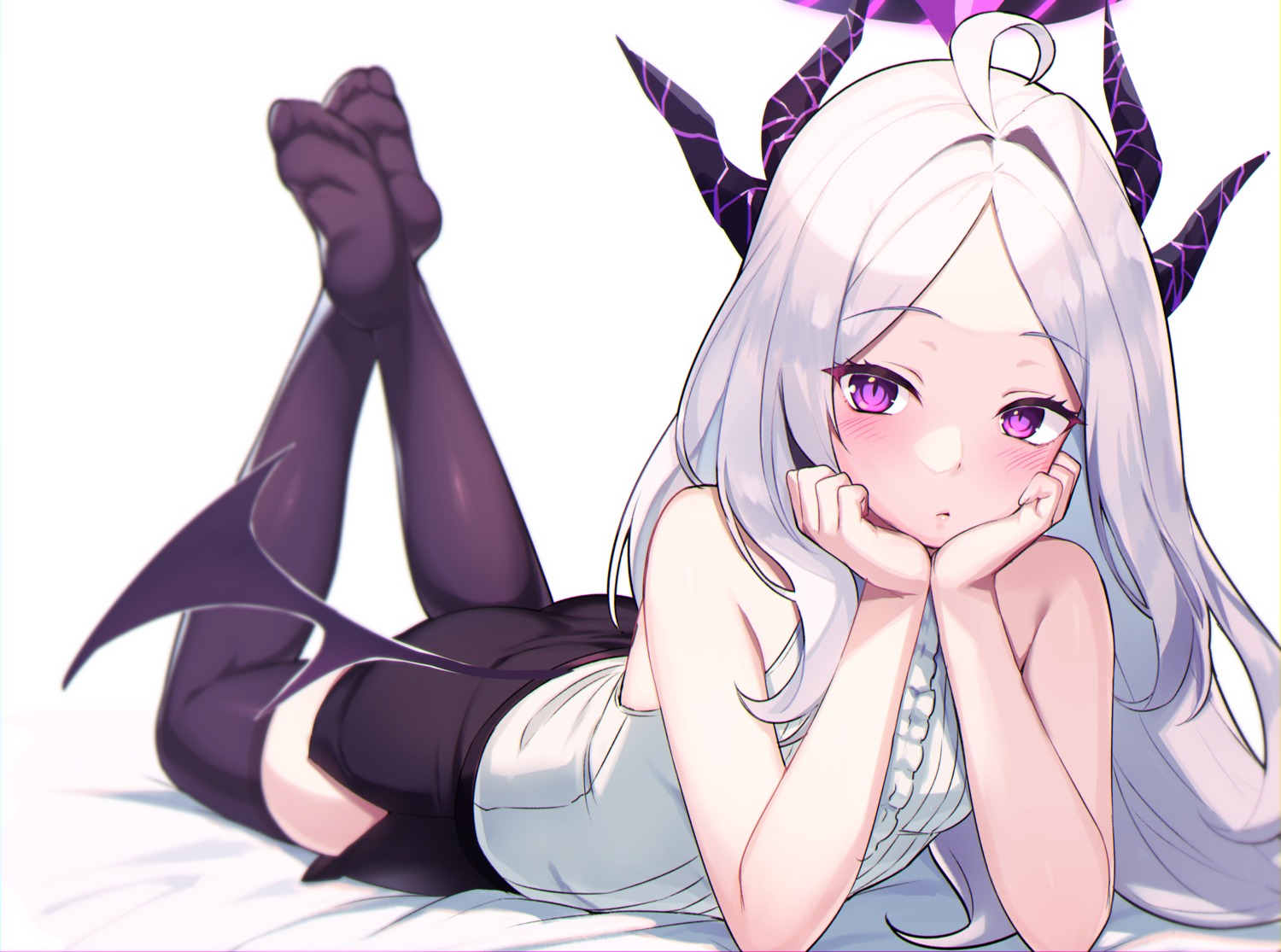 blue_archive, devil, feet, halo, horns, sorasaki_hina, thighhighs, umihal, wings