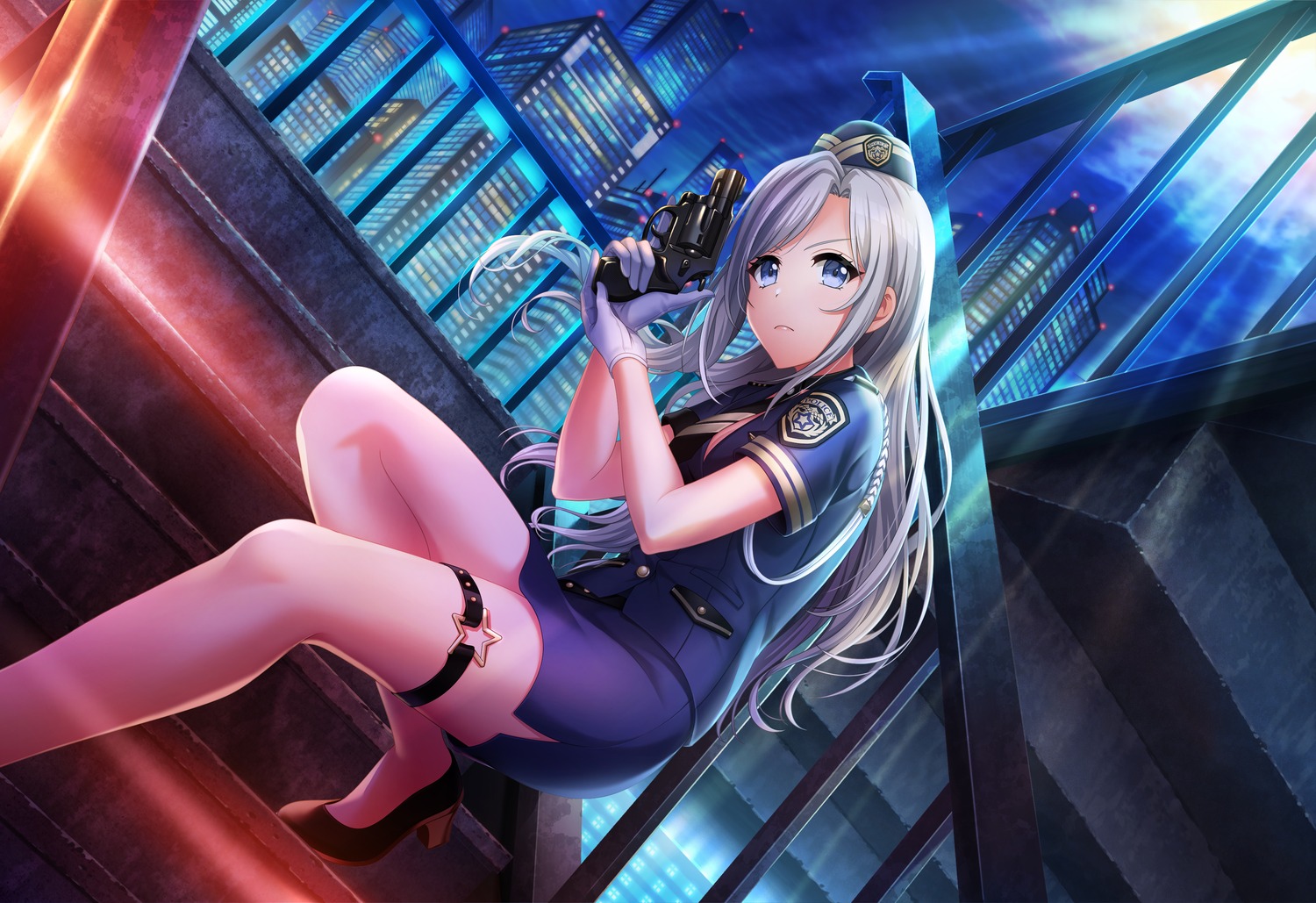 d4dj, garter, gun, heels, niijima_ibuki, police_uniform, tagme