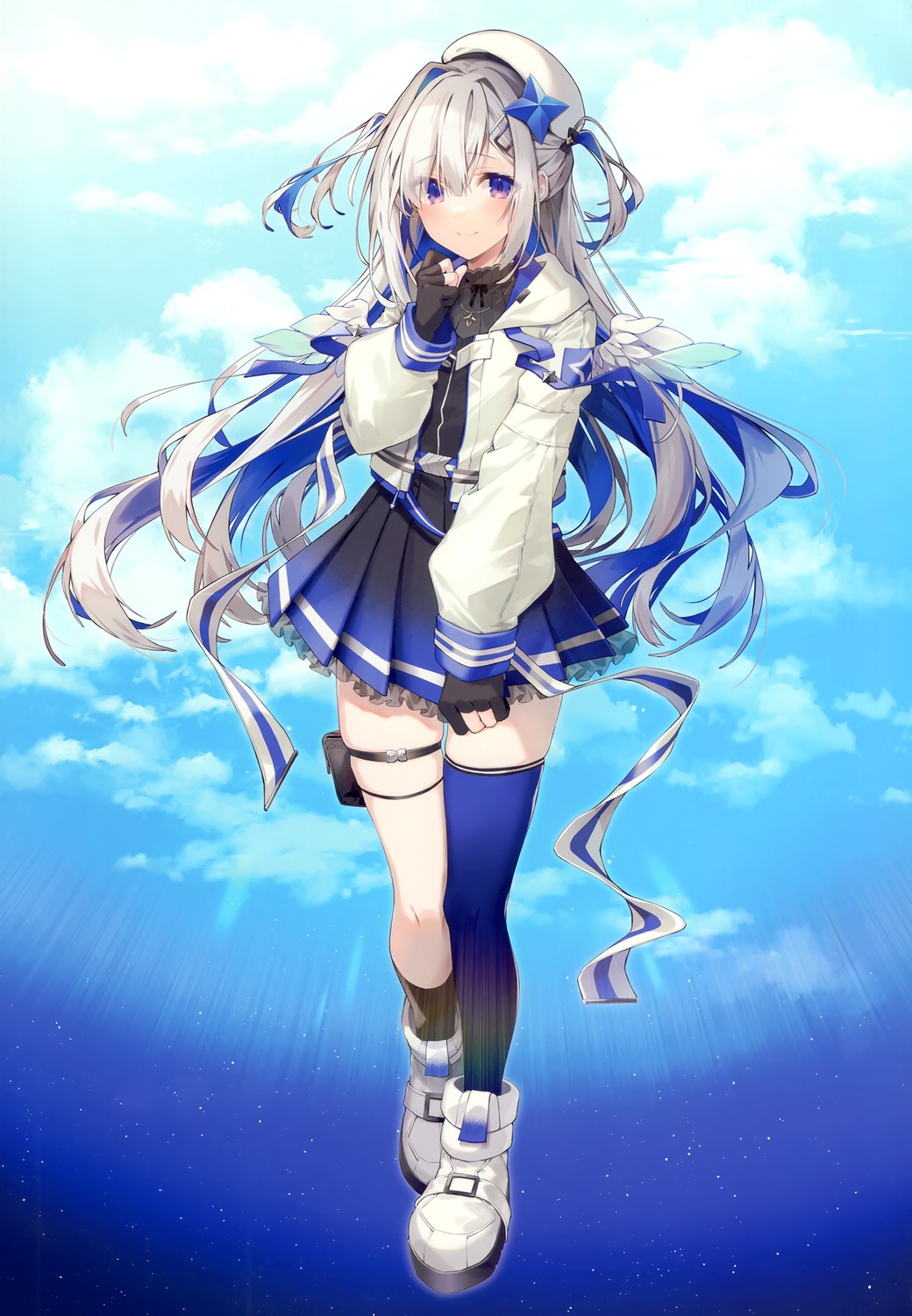 amane_kanata, dress, garter, hololive, oshioshio, oshioshio_(circle), thighhighs, wings