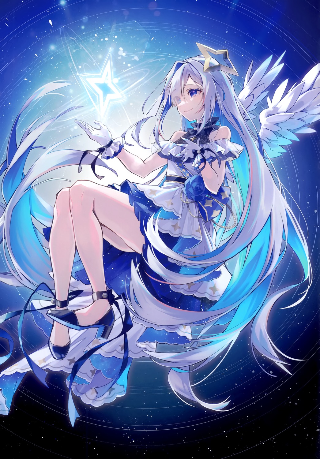 amane_kanata, angel, dress, heels, hololive, oshioshio, oshioshio_(circle), wings