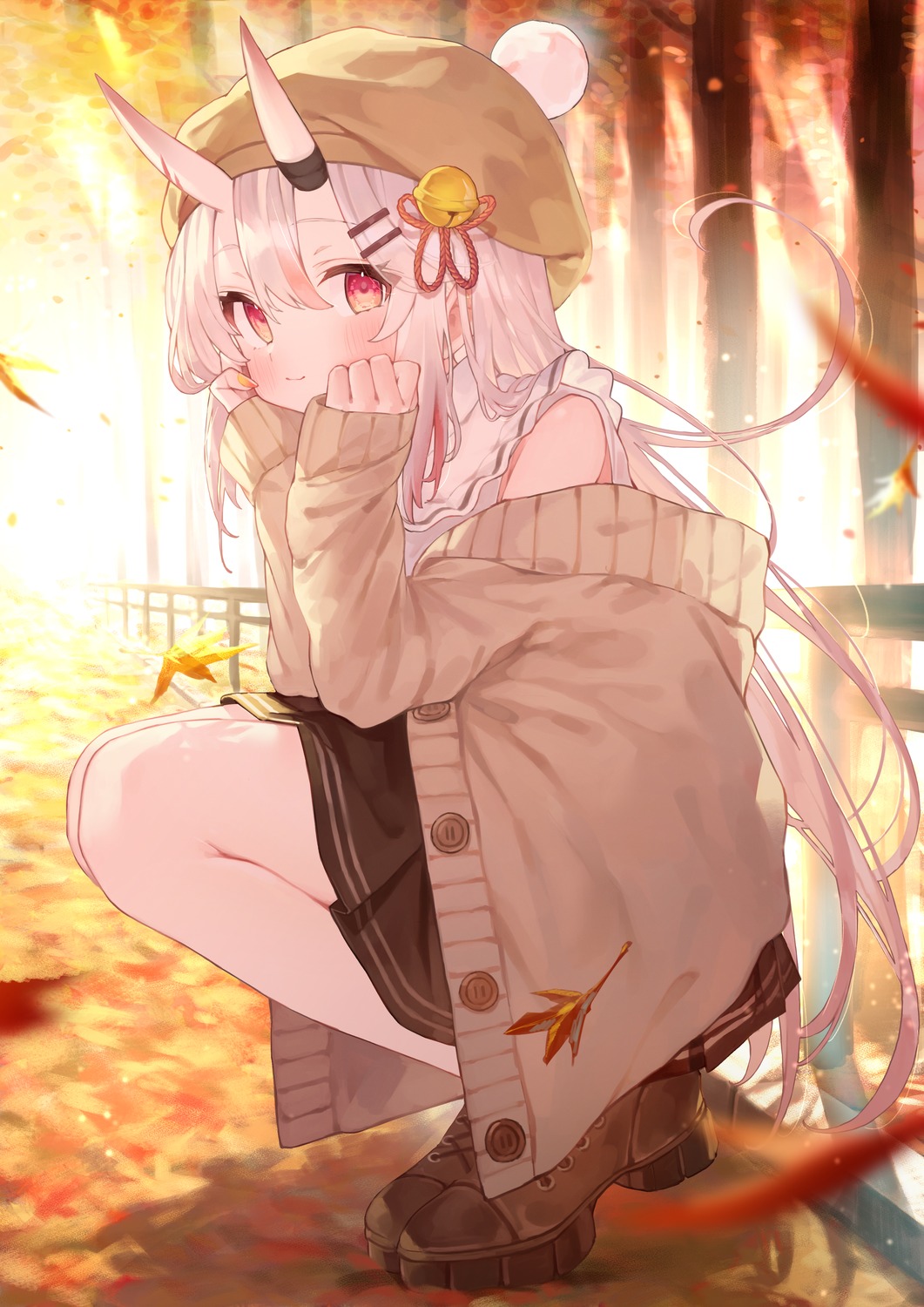 bandages, hololive, horns, nakiri_ayame, rin31153336, sweater