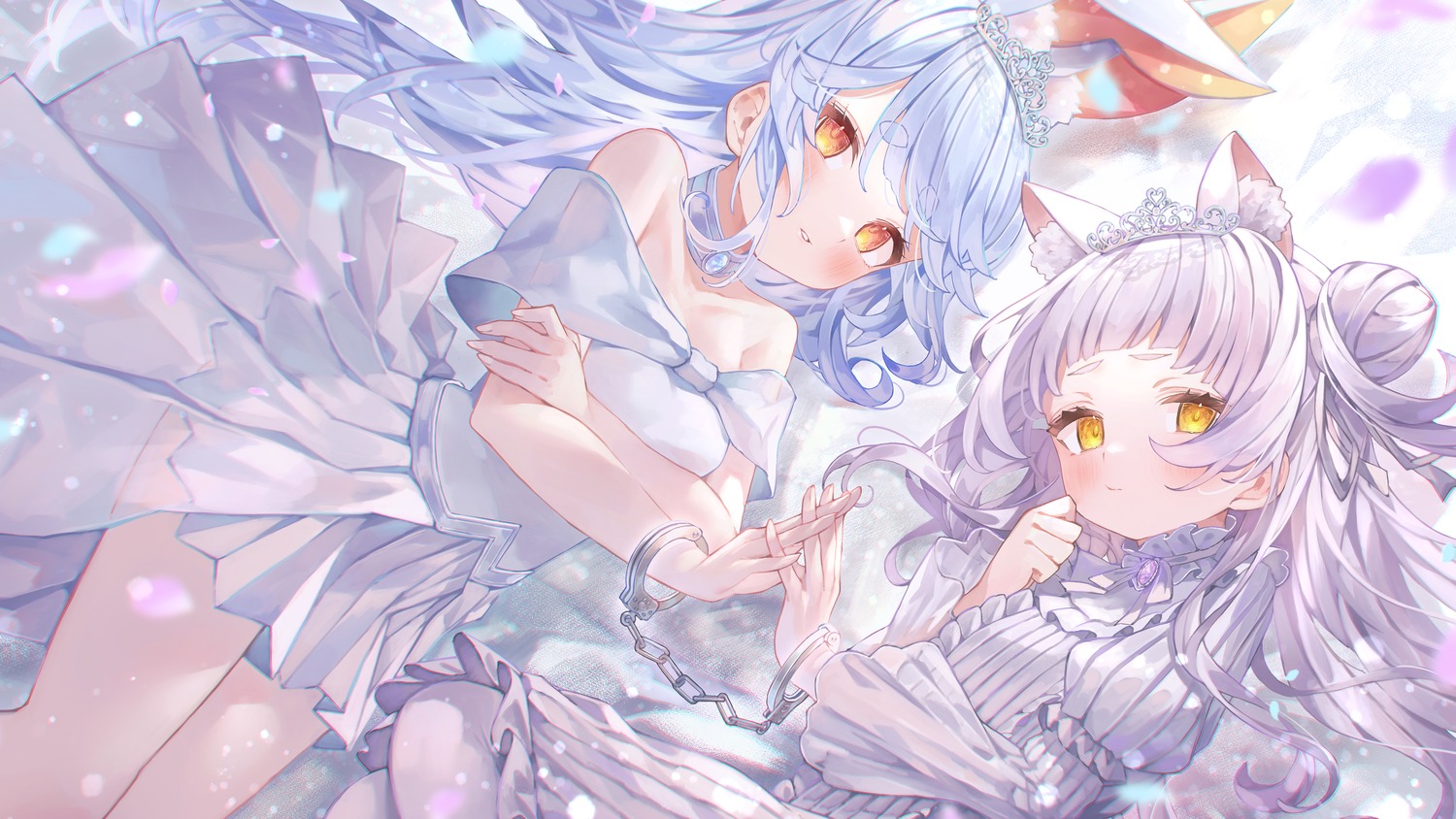 animal_ears, bunny_ears, dress, hololive, murasaki_shion, rin31153336, skirt_lift, usada_pekora