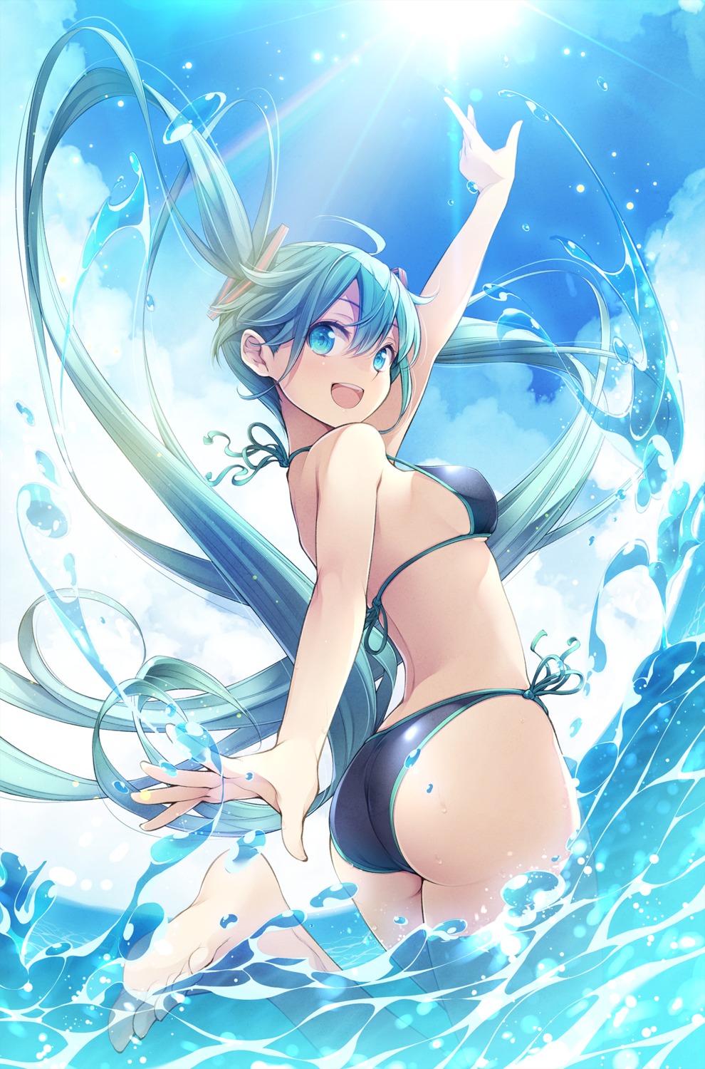 ass, bikini, hatsune_miku, matsuuni, swimsuits, vocaloid, wet