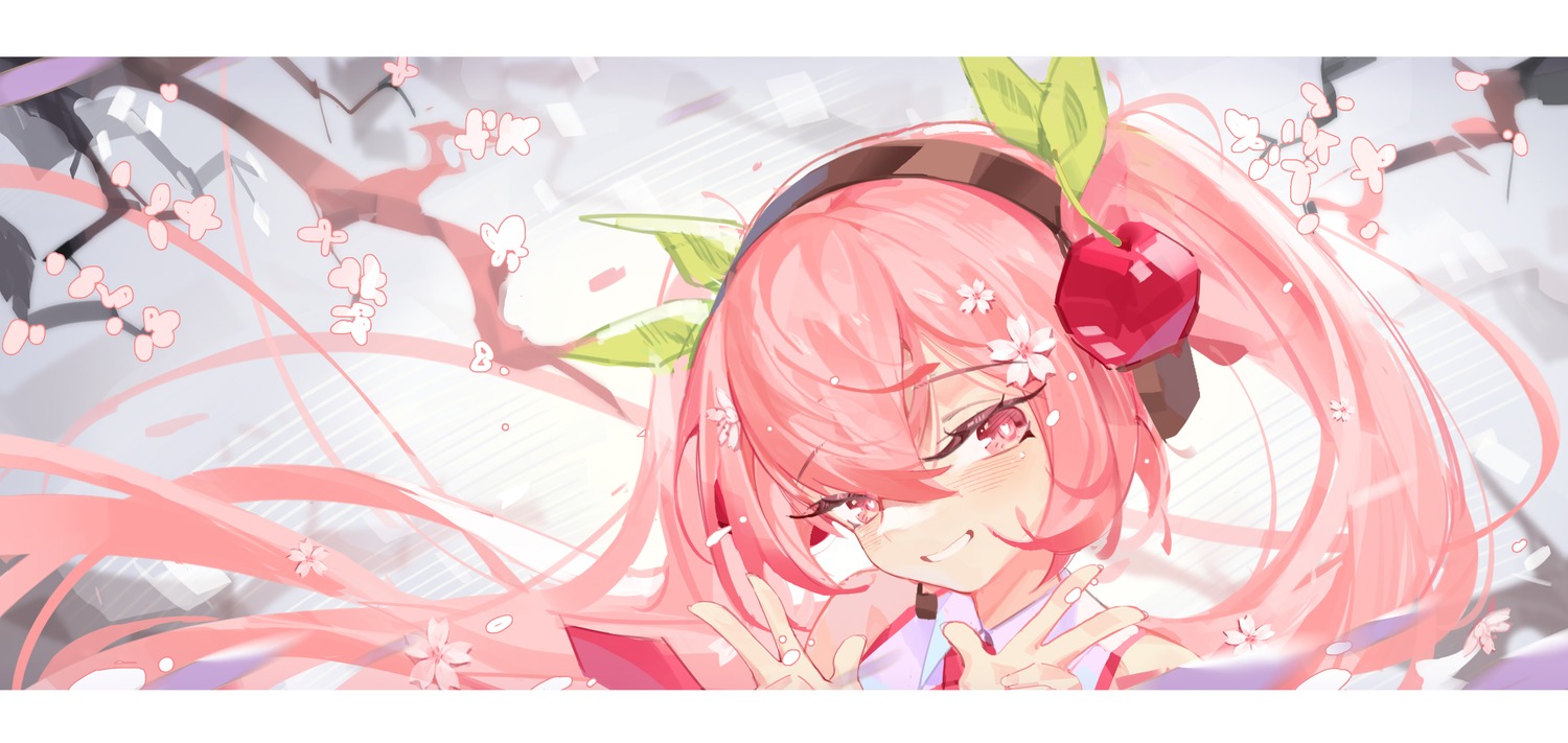 hatsune_miku, headphones, sakura_miku, sunligh_mao, vocaloid