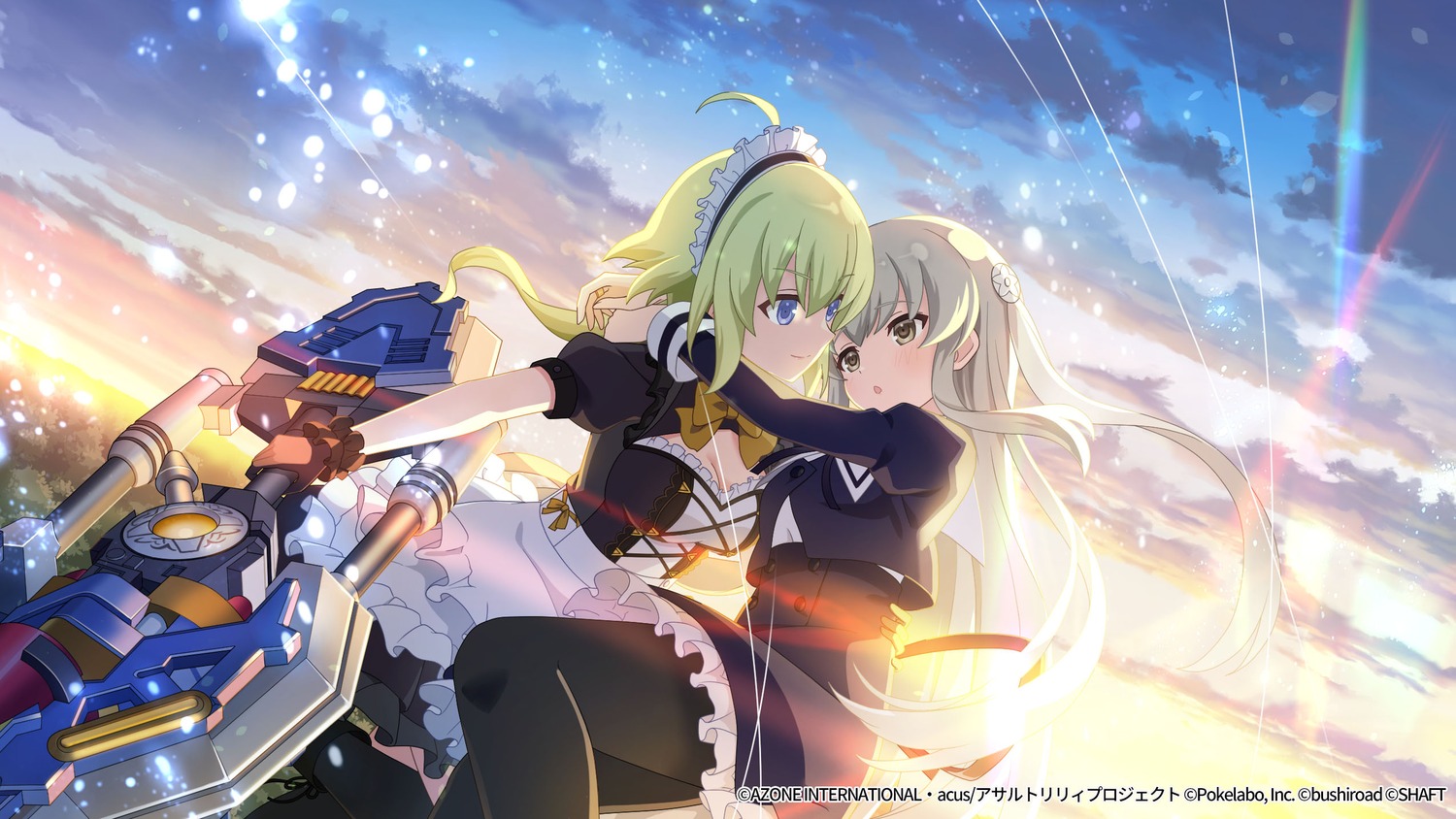 assault_lily, assault_lily_last_bullet, cleavage, maid, pantyhose, seifuku, tagme, weapon