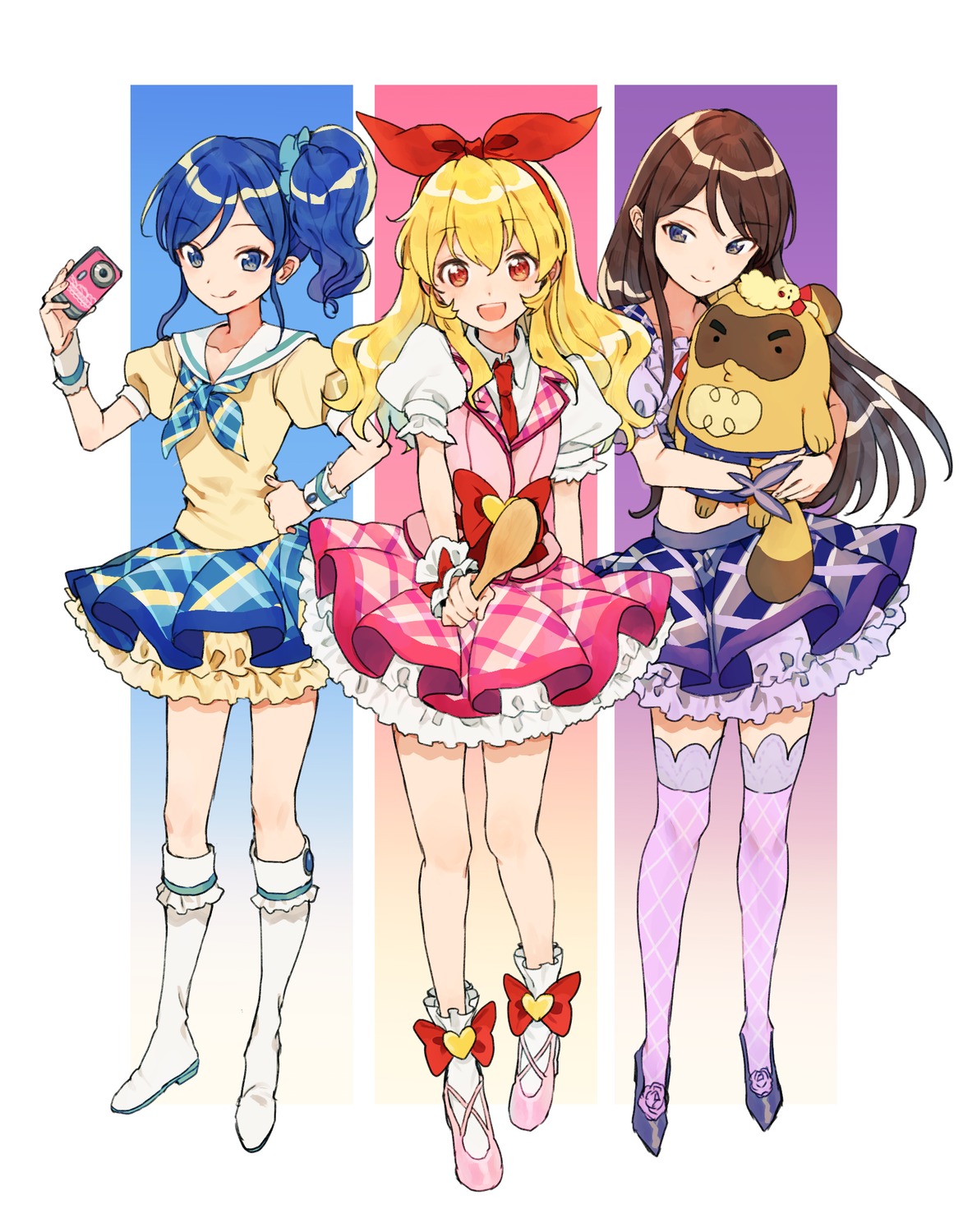 aikatsu!, hoshimiya_ichigo, kiriya_aoi, kurodeko, seifuku, shibuki_ran, thighhighs