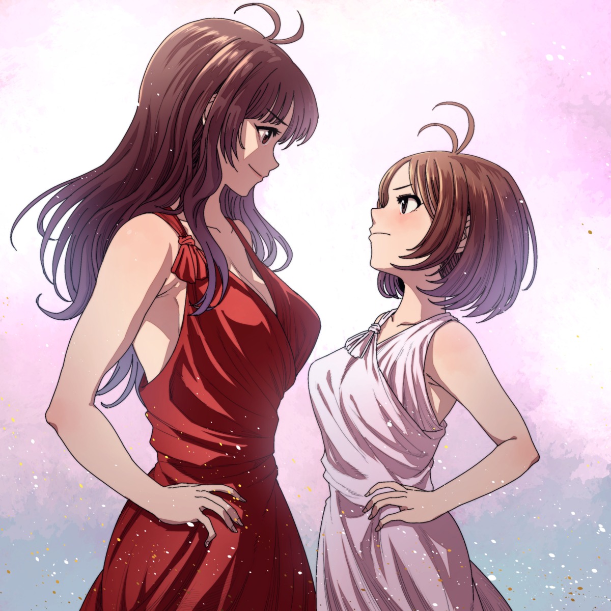 chiaki_rakutarou, dress, hidaka_ai, hidaka_mai, no_bra, the_idolm@ster, the_idolm@ster_dearly_stars