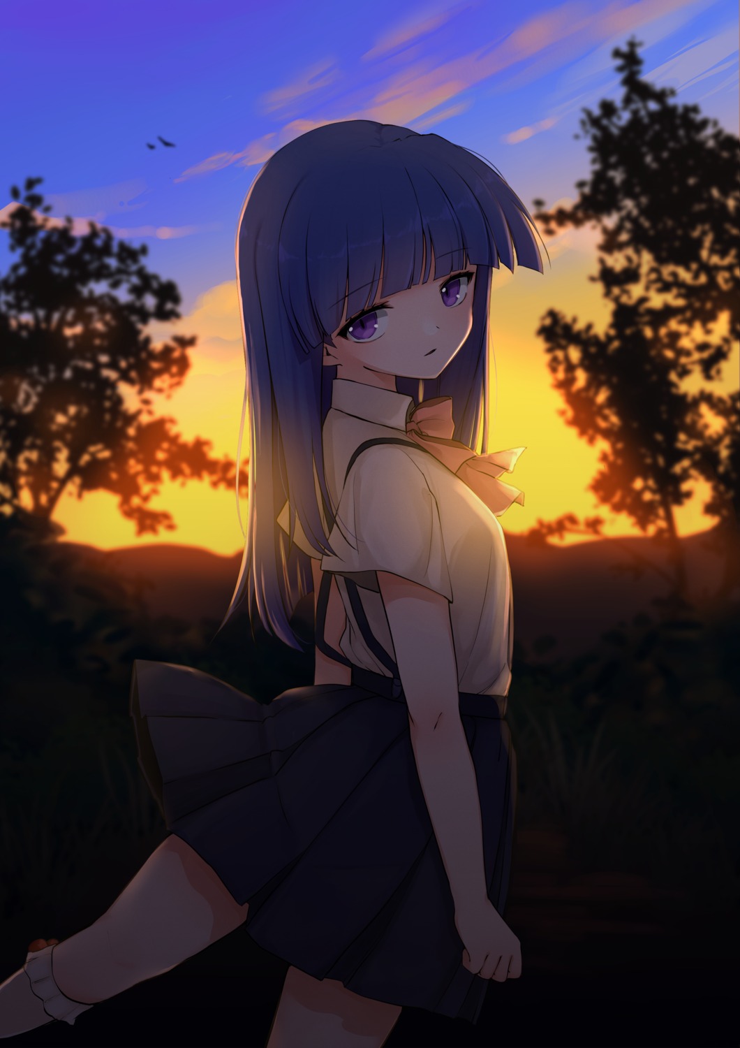 furude_rika, higurashi_no_naku_koro_ni, poyadevil, seifuku, skirt_lift