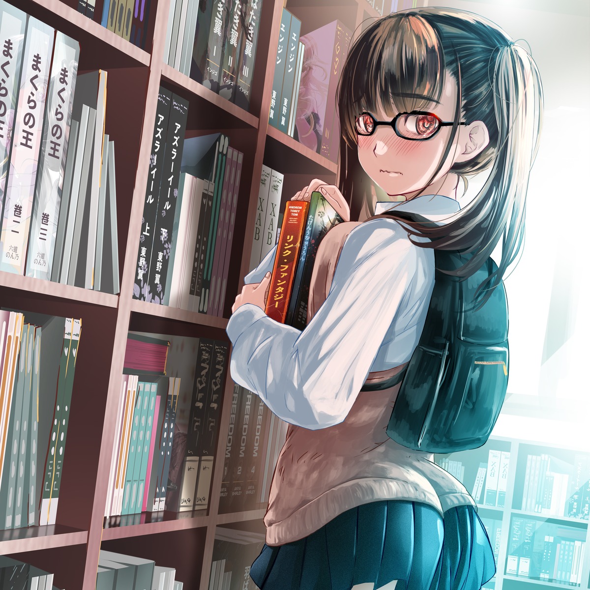 ass, l.f., megane, seifuku, sweater