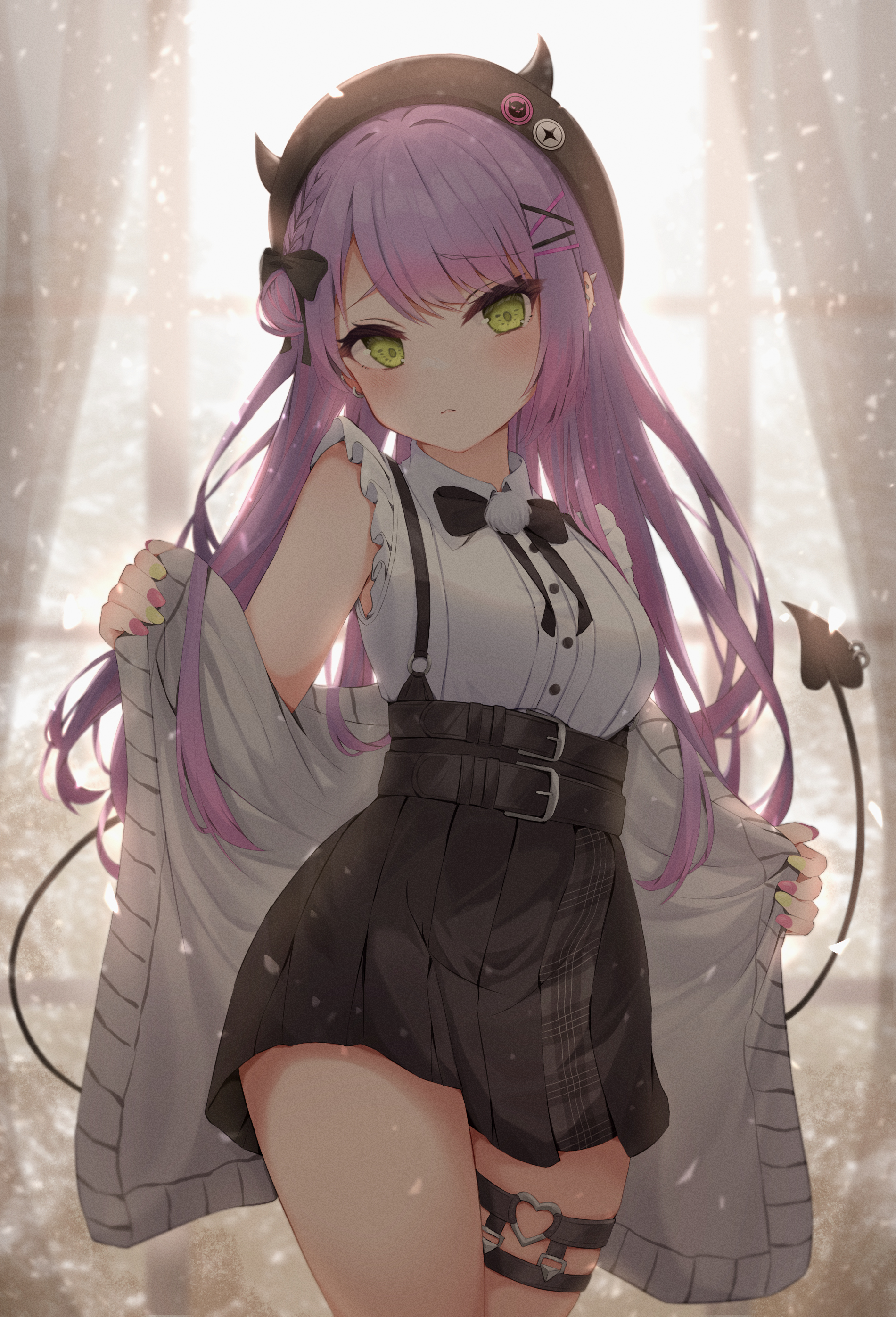 garter, gothic_lolita, hololive, horns, lolita_fashion, magaqq123, sweater, tail