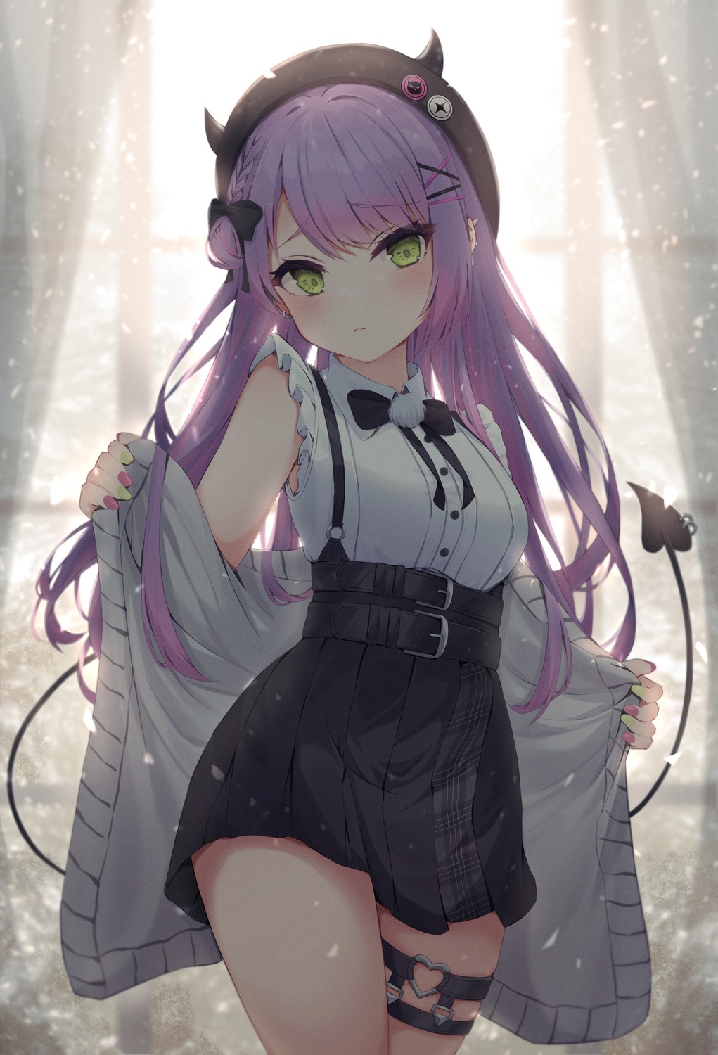 garter, gothic_lolita, hololive, horns, lolita_fashion, magaqq123, sweater, tail