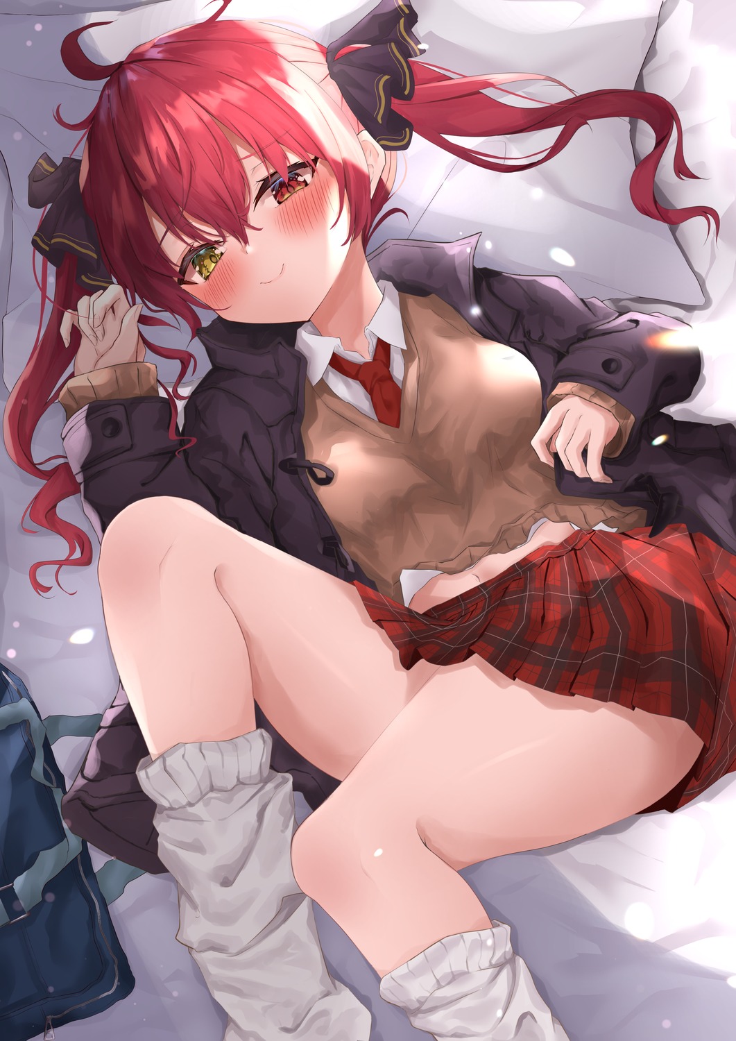 azuremo, heterochromia, hololive, houshou_marine, seifuku, sweater