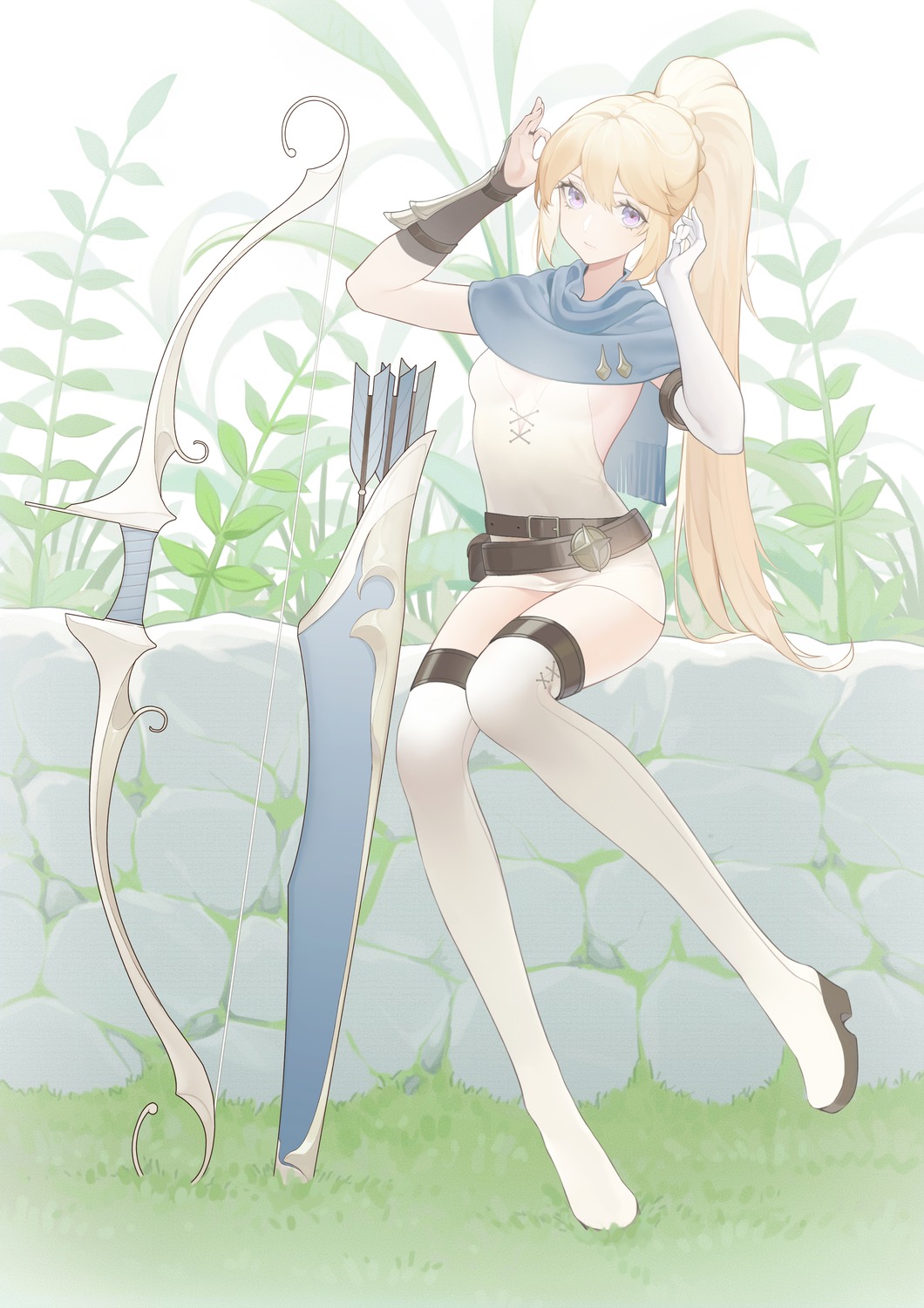 armor, no_bra, pwd, thighhighs, weapon