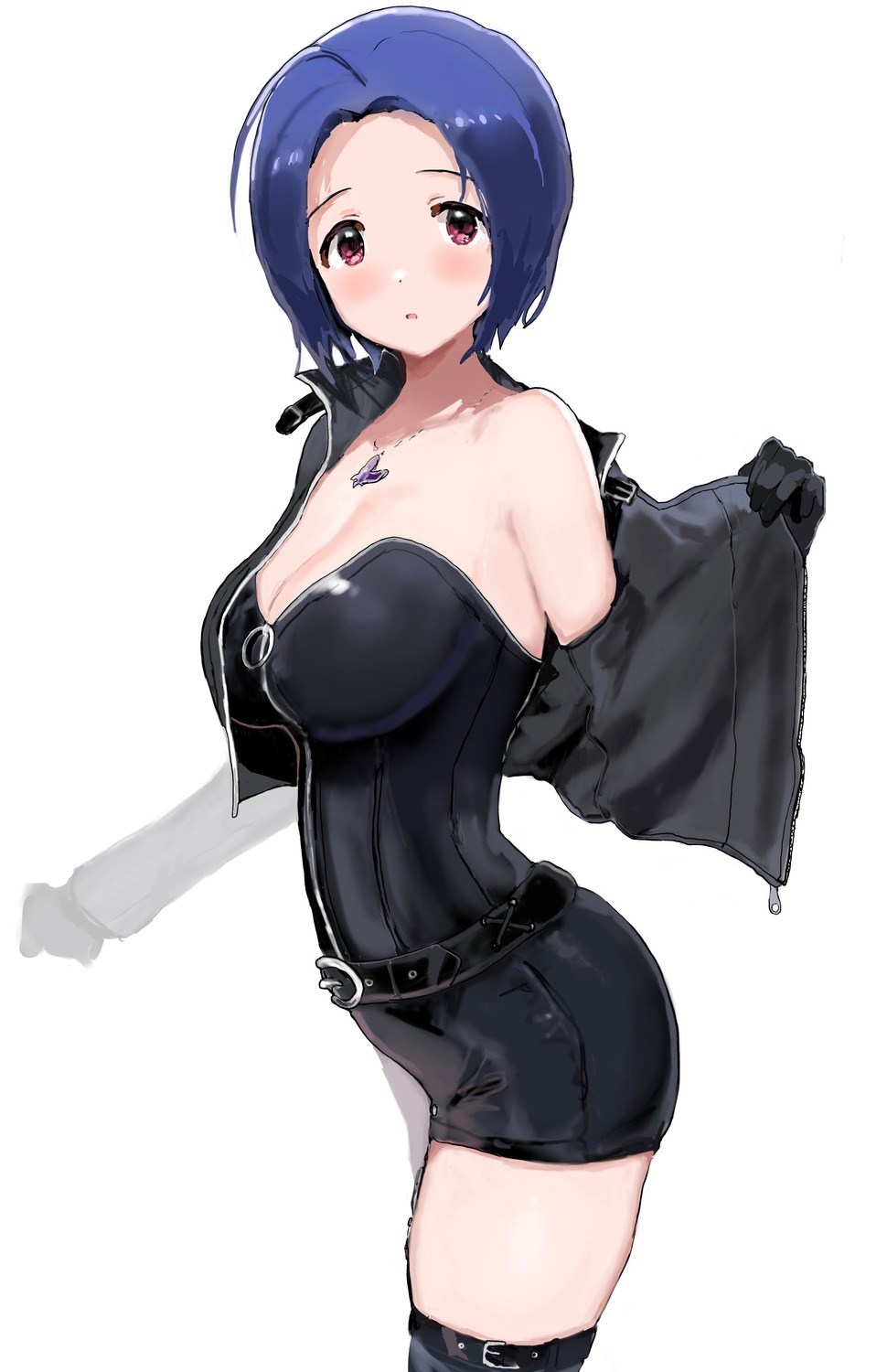 cleavage, hitodama_(madatohi), miura_azusa, the_idolm@ster, thighhighs, undressing