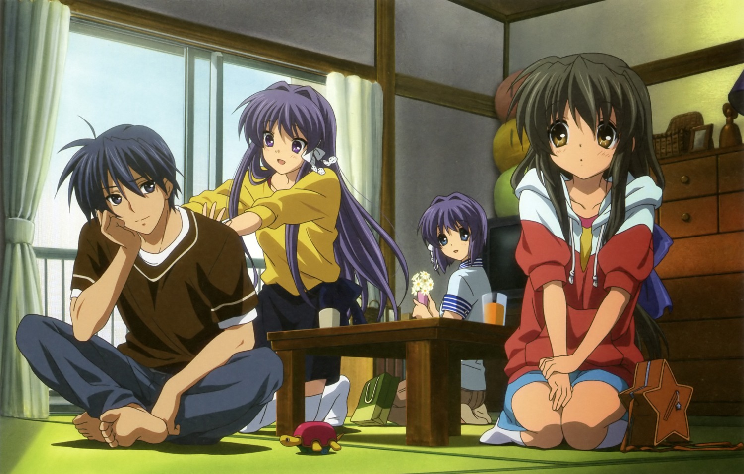 clannad, clannad_after_story, fujibayashi_kyou, fujibayashi_ryou, ibuki_fuuko, kadowaki_miku, okazaki_tomoya, thighhighs