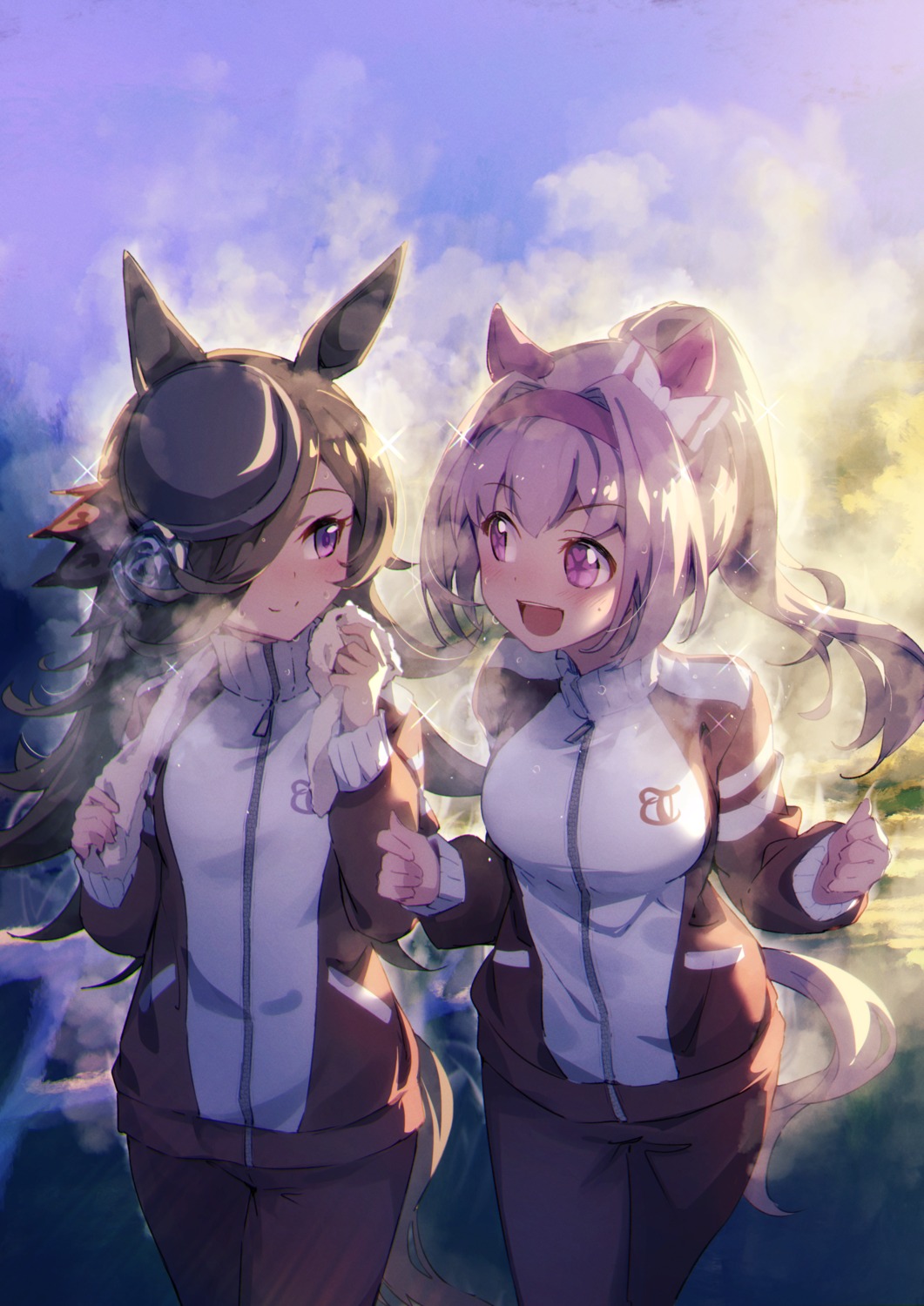 animal_ears, eva_mashiro, gym_uniform, haru_urara_(umamusume), rice_shower_(umamusume), tail, uma_musume_pretty_derby