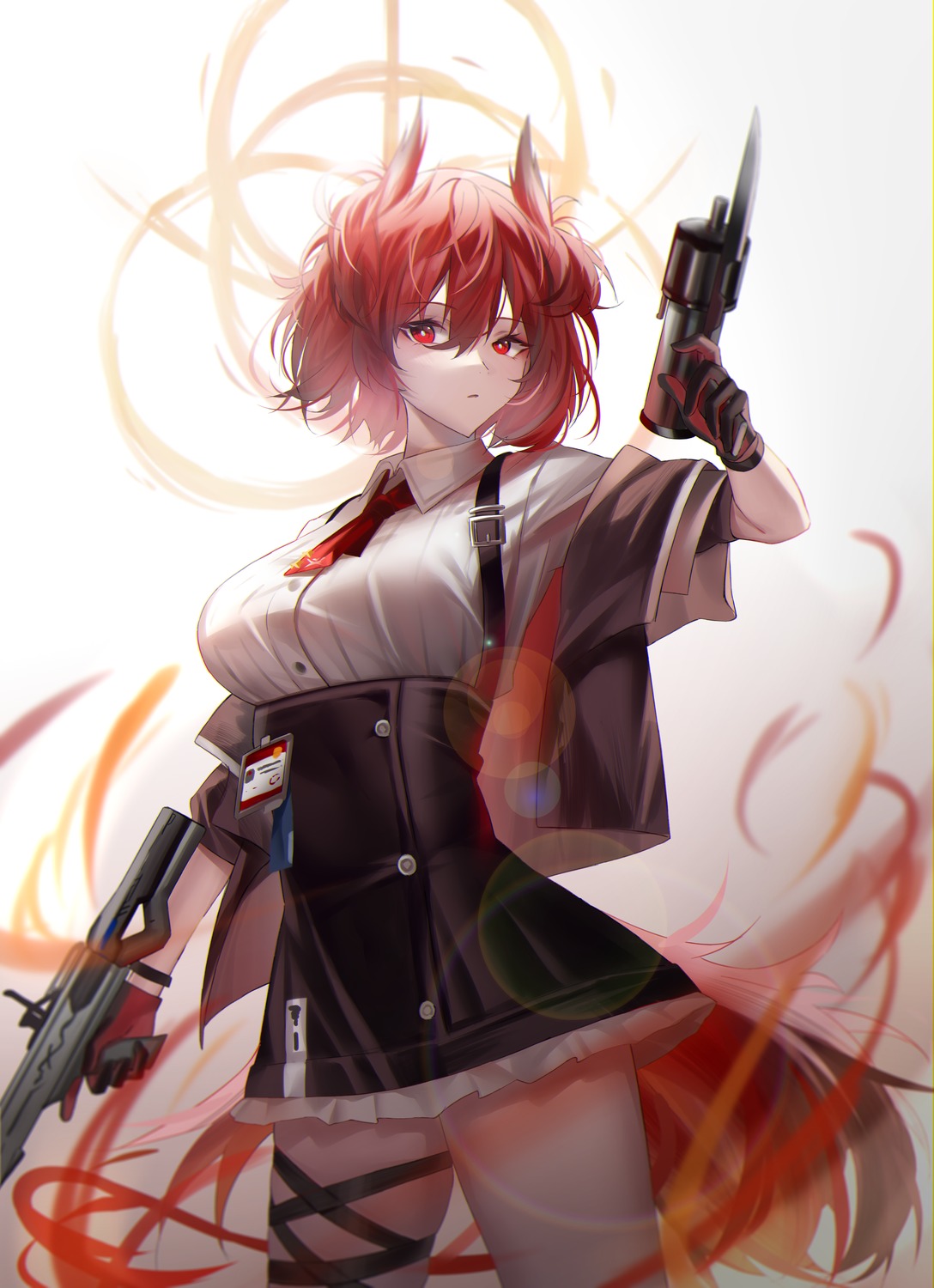 animal_ears, arknights, fiammetta_(arknights), garter, gun, shokuyou_koori
