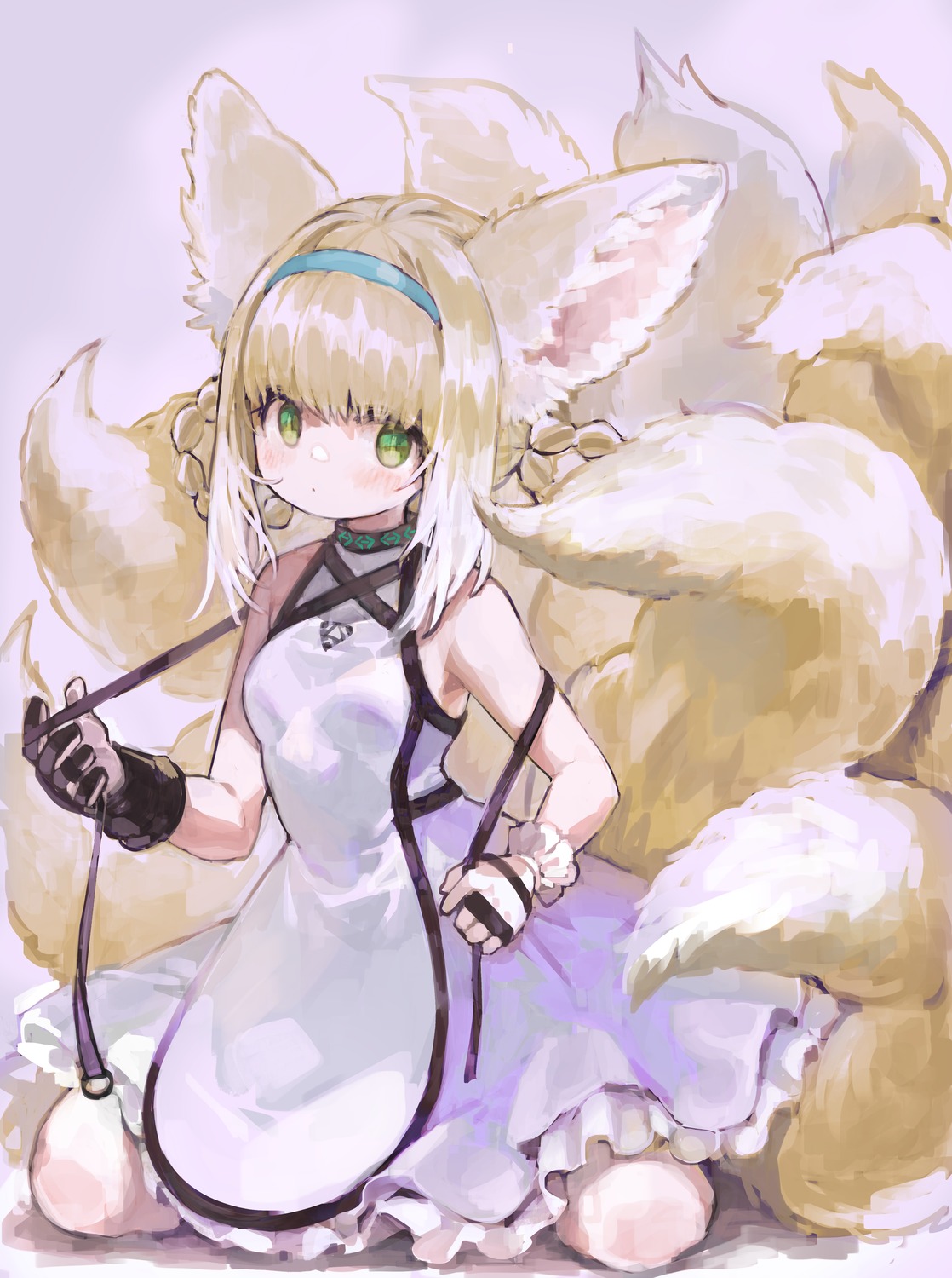 animal_ears, arknights, dress, kitsune, kkaebing, suzuran_(arknights), tail
