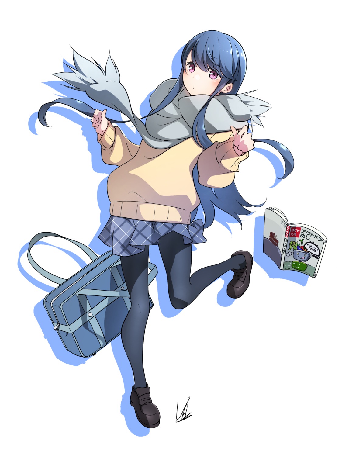 pantyhose, seifuku, shima_rin, sweater, yas, yurucamp