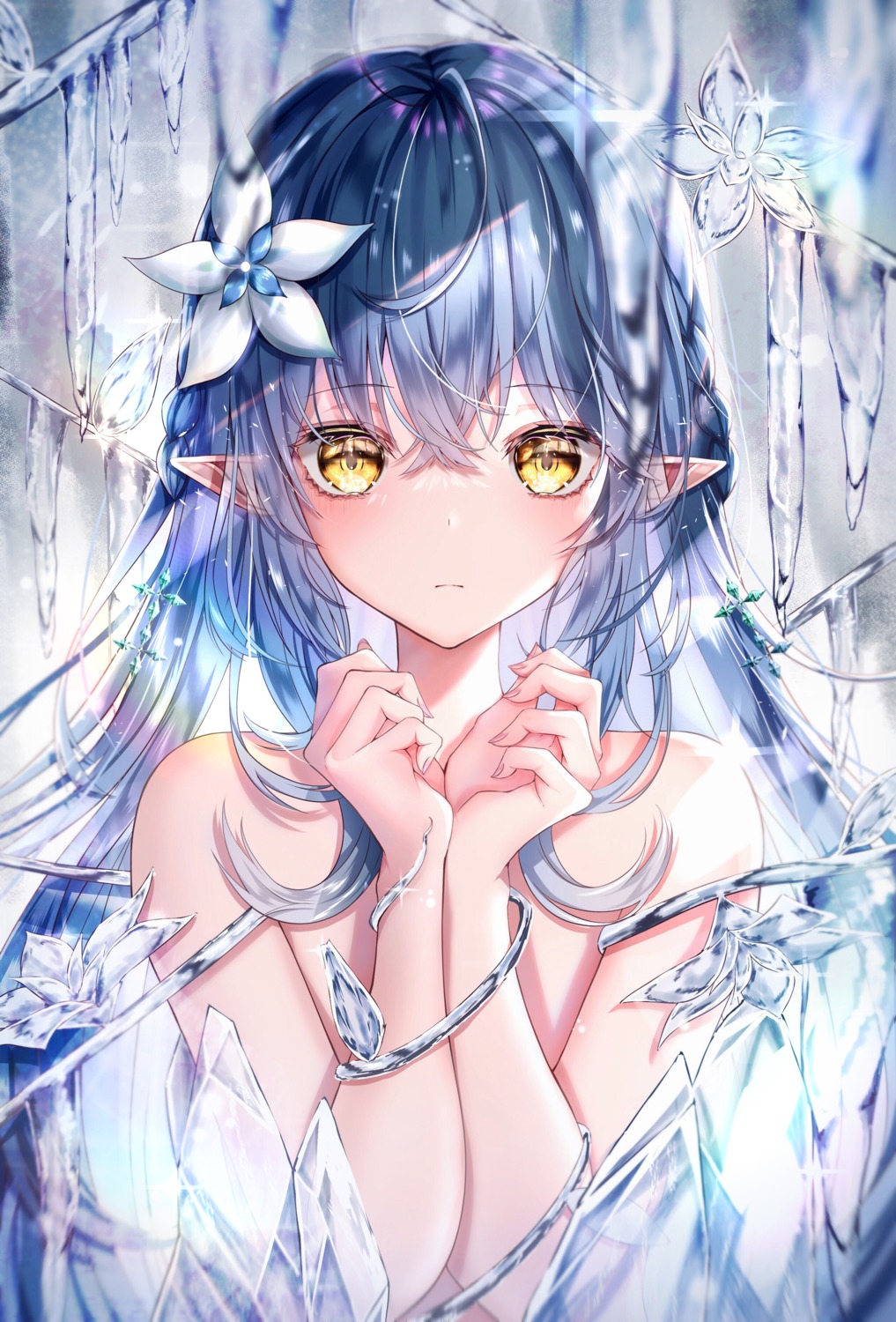 bondage, elf, hololive, kasakai_hikaru, no_bra, pointy_ears, yukihana_lamy