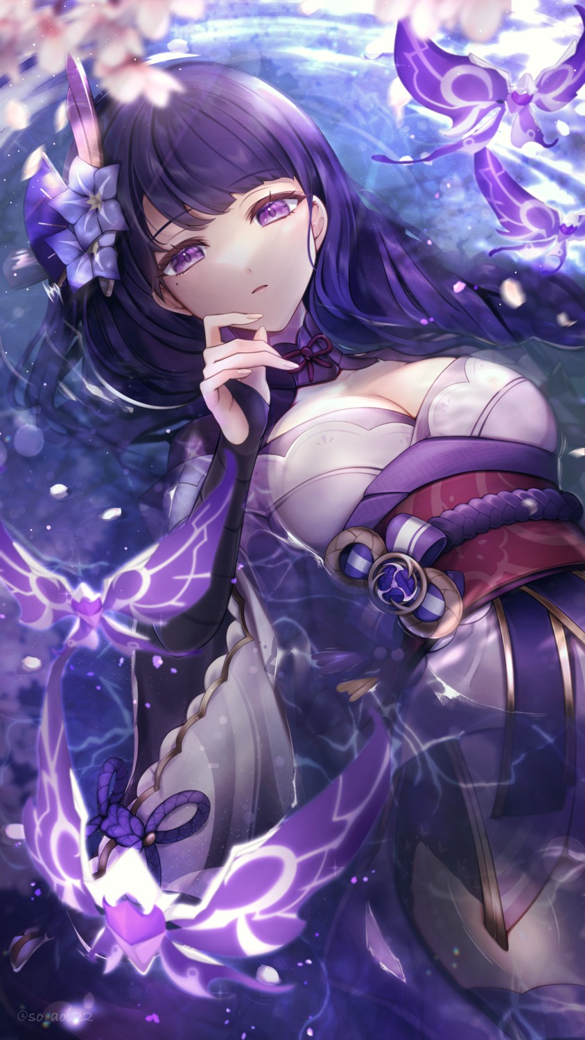asahi_(vjss4548), cleavage, genshin_impact, japanese_clothes, no_bra, raiden_shogun, so_aoi22, wet