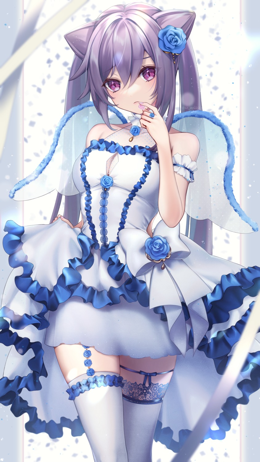 asahi_(vjss4548), cleavage, dress, fishnets, garter, genshin_impact, keqing, no_bra