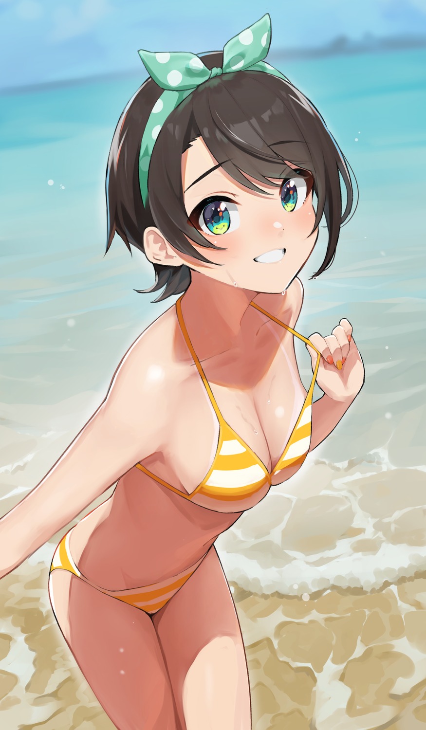bikini, hololive, oozora_subaru, swimsuits, takita_(takita3411), tan_lines, undressing, wet