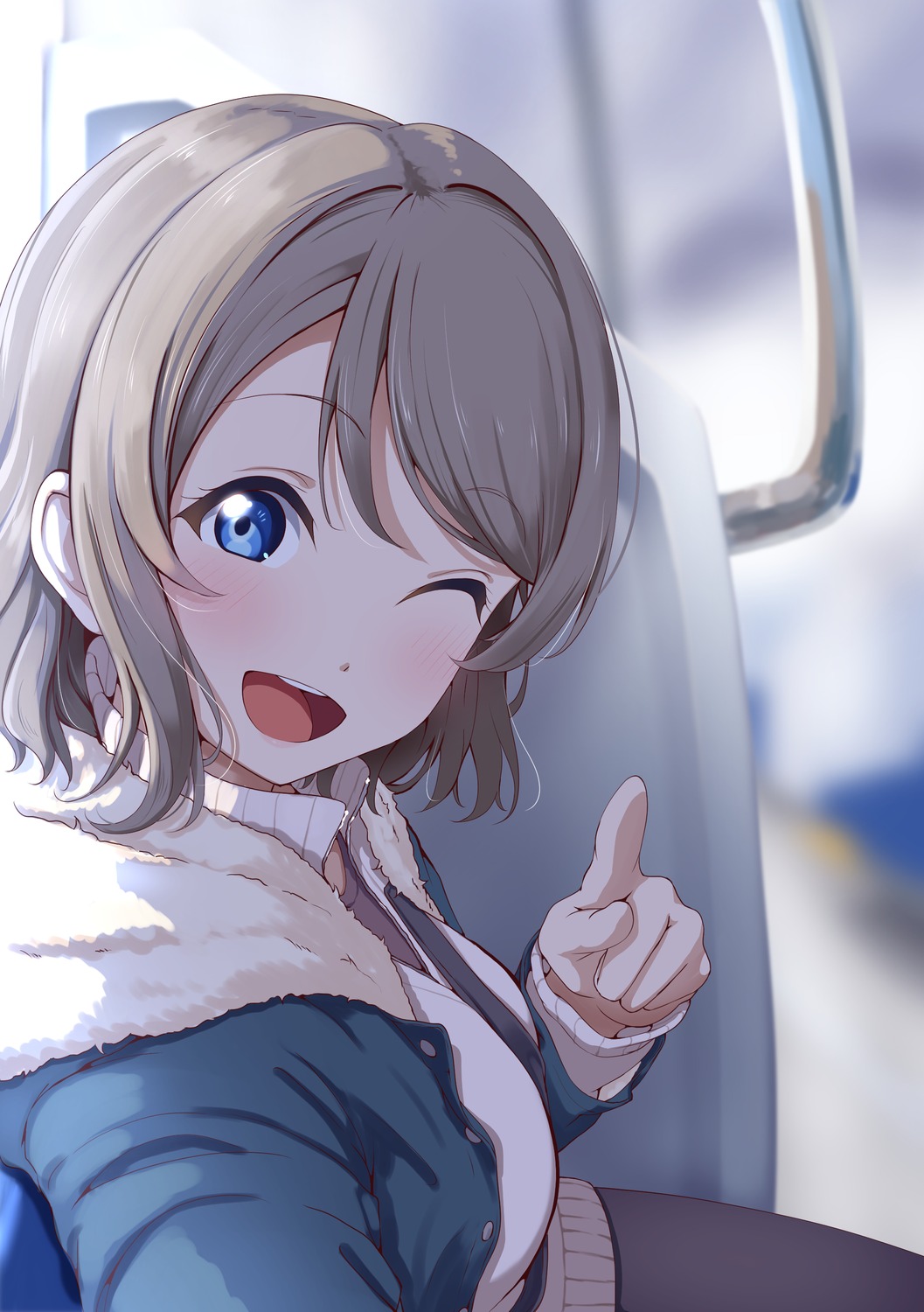 amagi_(volfuji), dress, love_live!_(series), love_live!_sunshine!!, pantyhose, selfie, sweater, watanabe_you