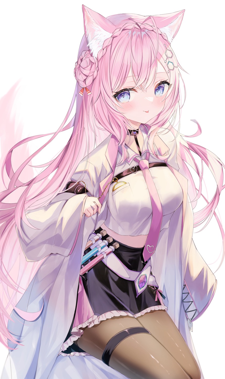 animal_ears, garter, hakui_koyori, hololive, okomeillust, pantyhose, tail