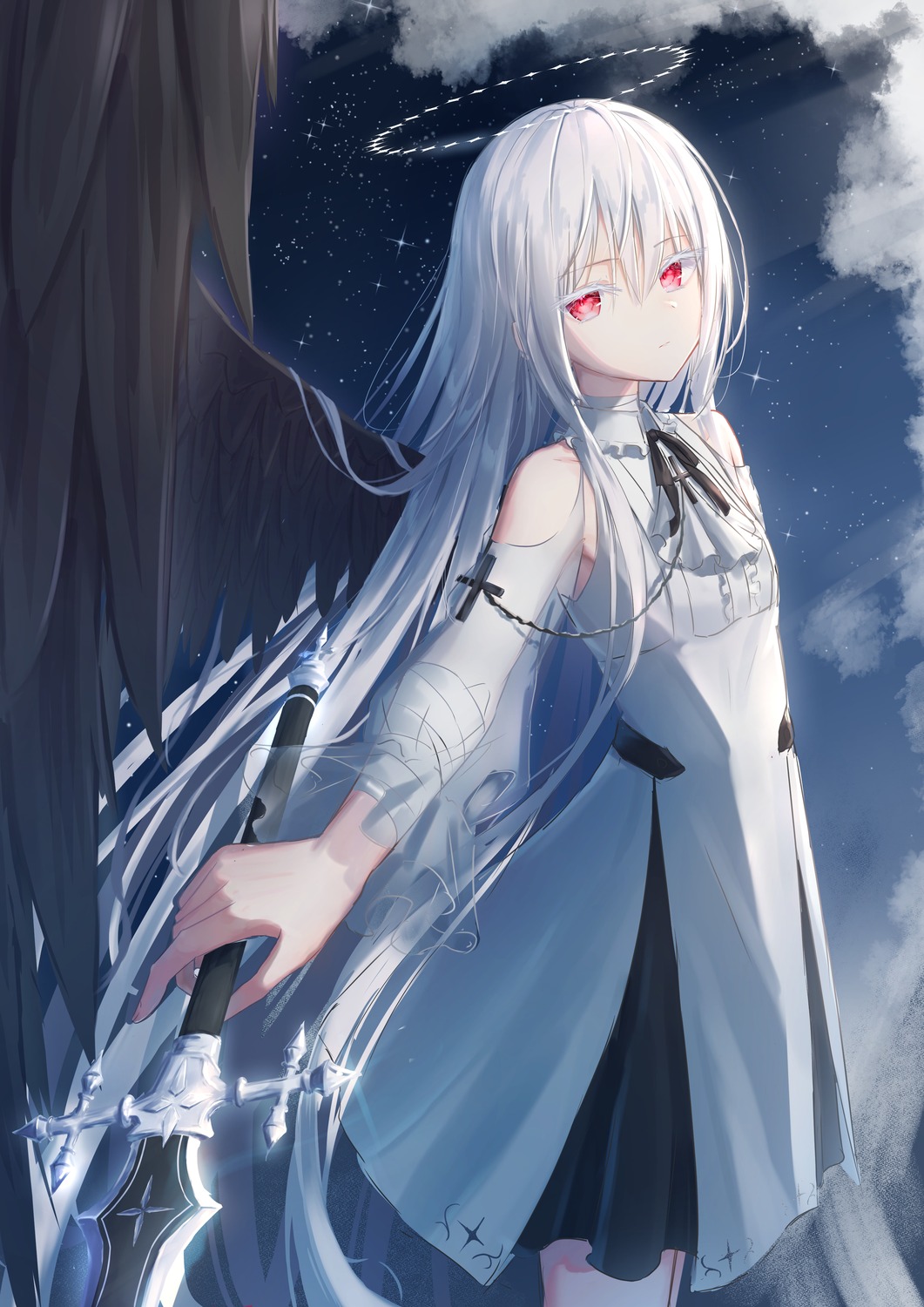 angel, dress, sword, tokano_56, wings