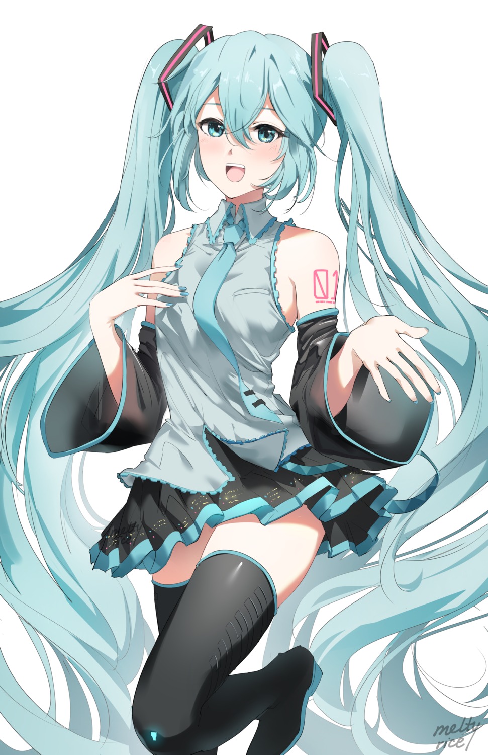 hatsune_miku, meltyrice, tattoo, thighhighs, vocaloid