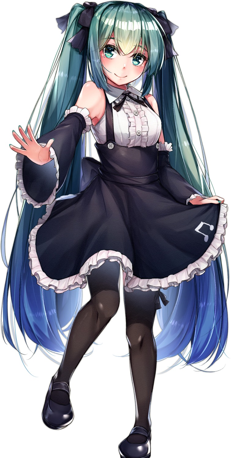 dress, gothic_lolita, hatsune_miku, lolita_fashion, marutenmaruten, skirt_lift, thighhighs, vocaloid