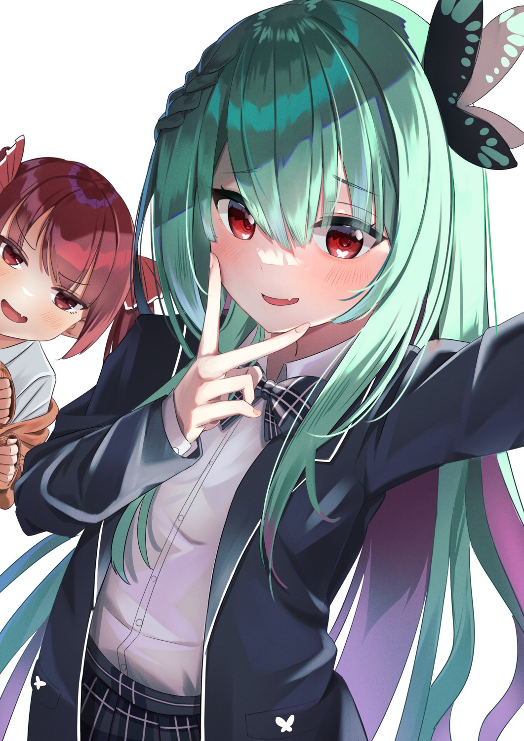 hanamaru_tsubaki, hololive, houshou_marine, seifuku, selfie, uruha_rushia