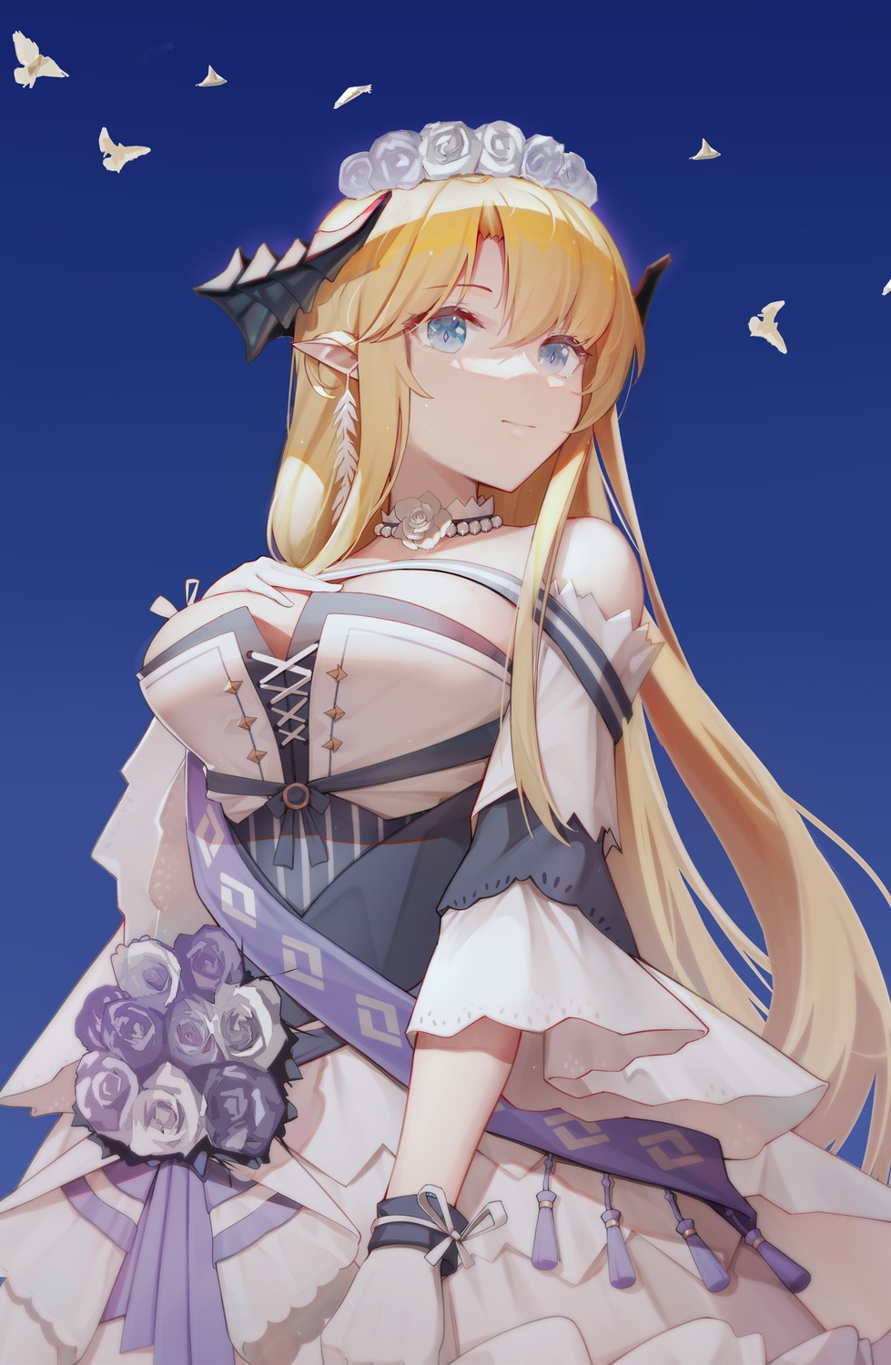 arknights, cyanide-whale, dress, horns, saileach_(arknights)