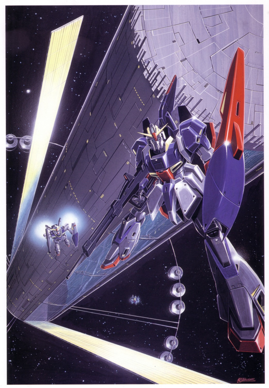gundam, gundam_mark_ii, mecha, okawara_kunio, scanning_dust, zeta_gundam, zeta_gundam_(mobile_suit)