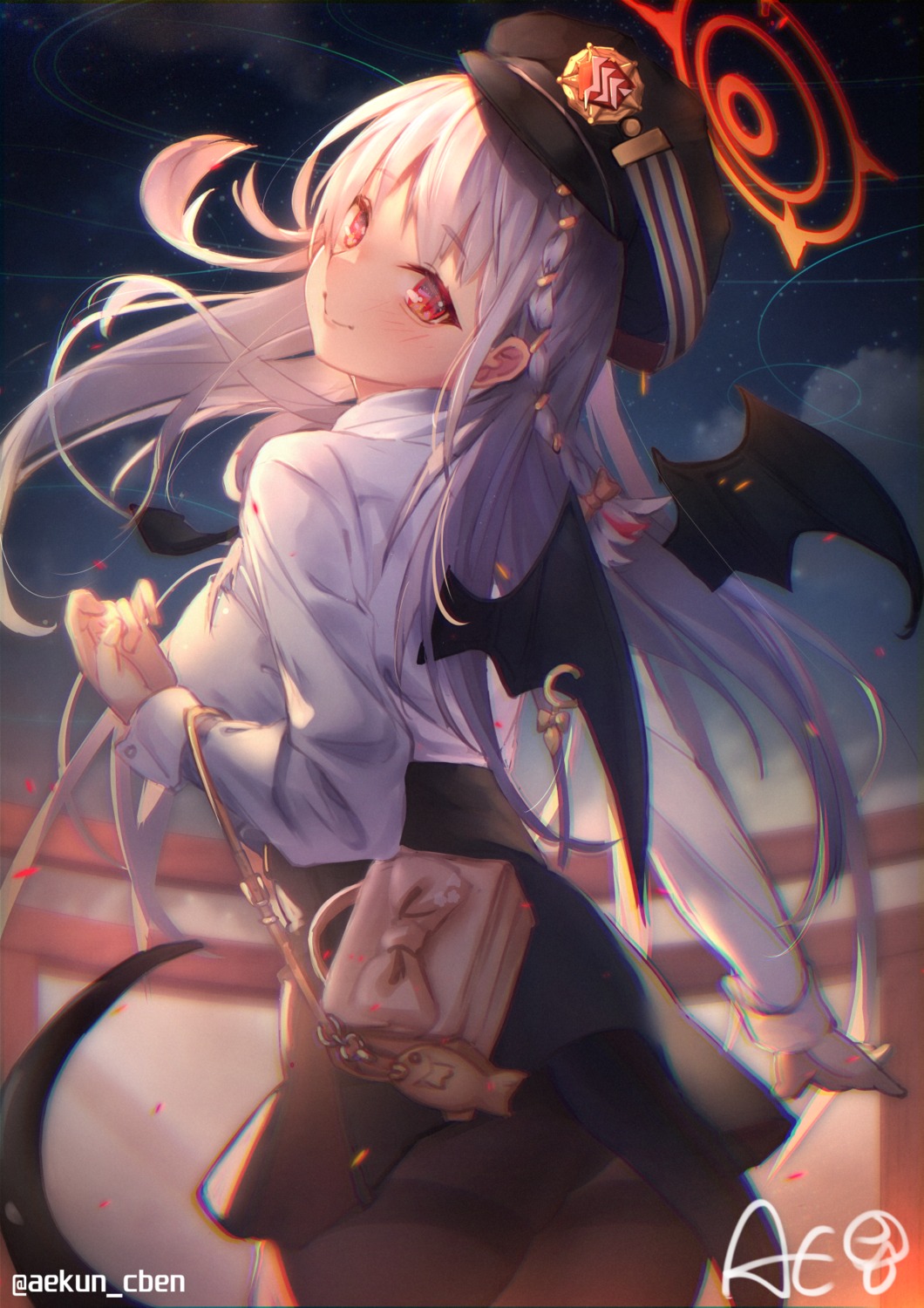 aekun_cben, ass, blue_archive, devil, halo, kurodate_haruna, pantyhose, skirt_lift