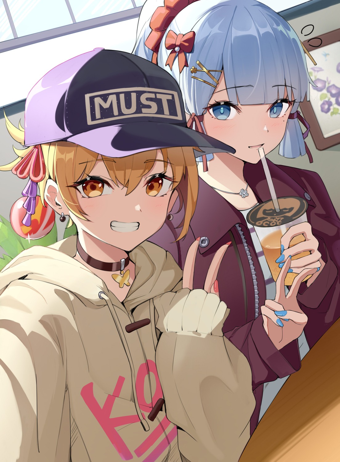 amco, genshin_impact, kamisato_ayaka, selfie, yoimiya