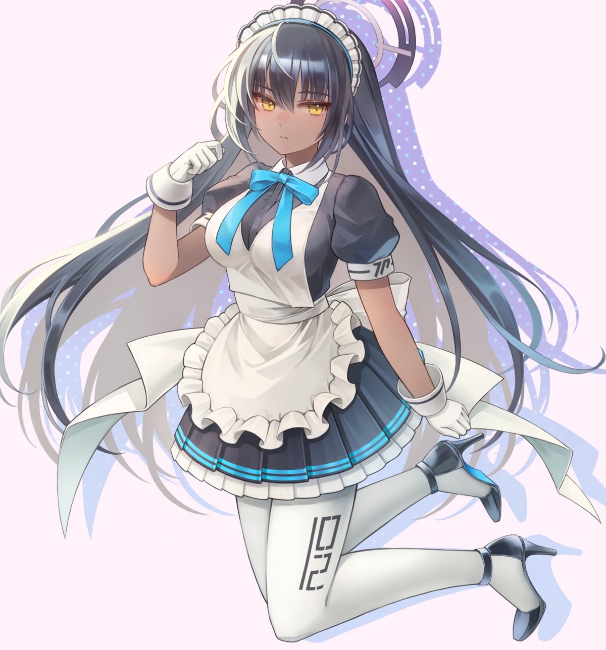 blue_archive, halo, heels, kakudate_karin, ludwig_(user_aewg2872), maid, pantyhose