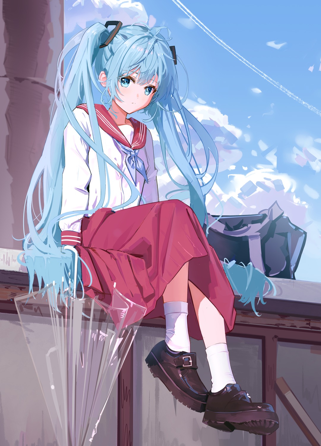 hatsune_miku, seifuku, setsunelhr, umbrella, vocaloid