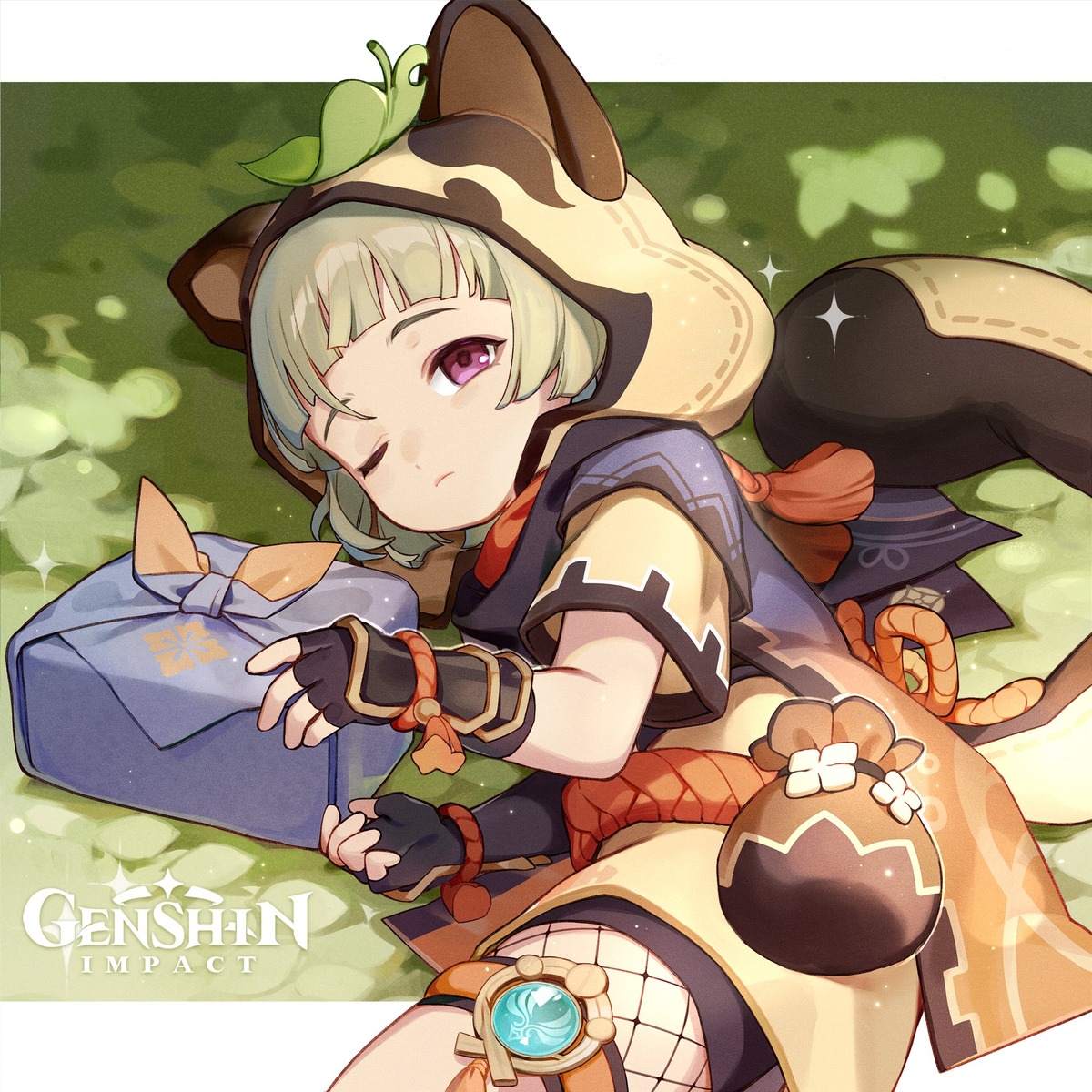 bike_shorts, fishnets, garter, genshin_impact, sayu_(genshin_impact), tagme