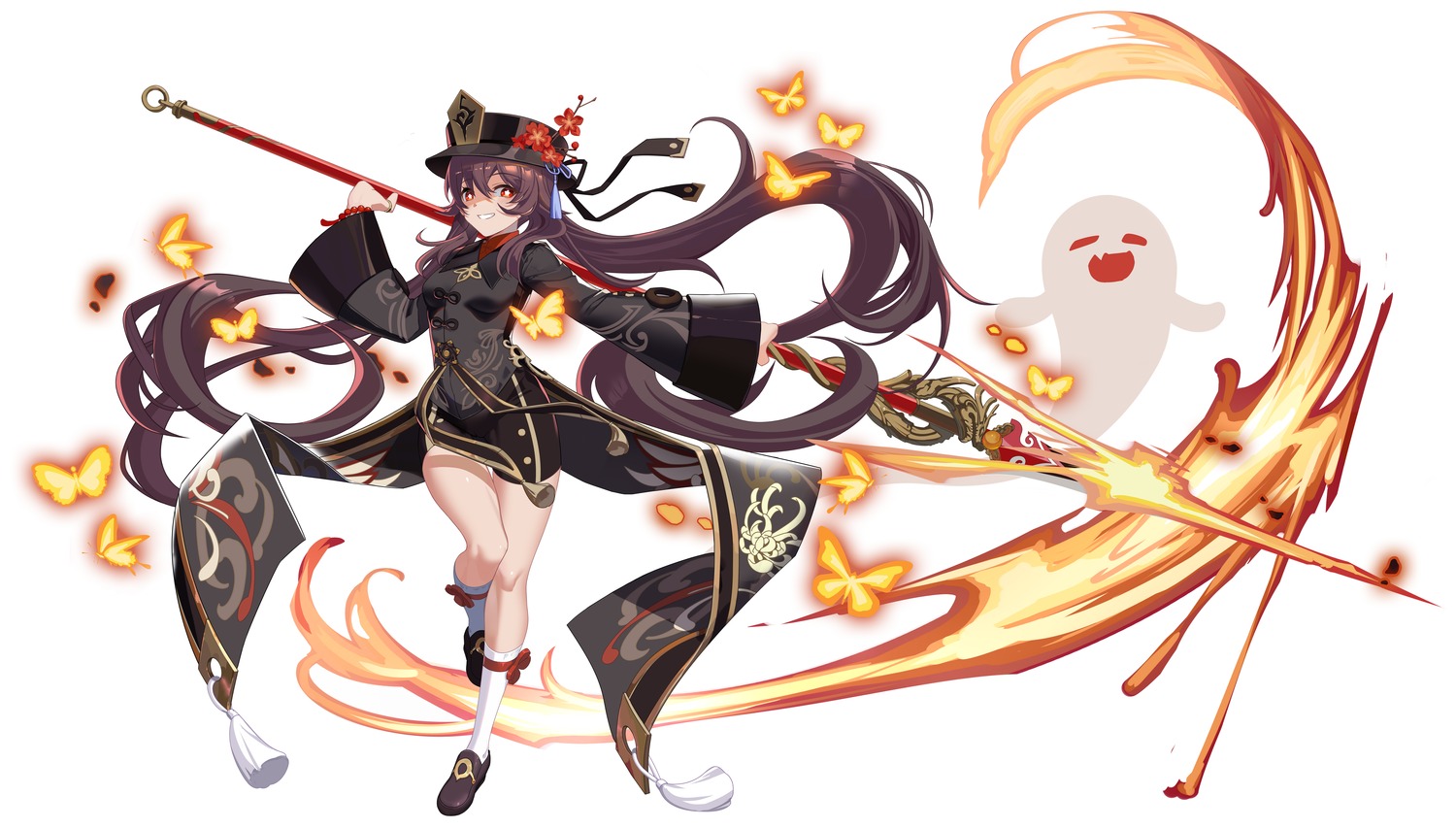 asian_clothes, genshin_impact, hamachi_hazuki, hu_tao, weapon