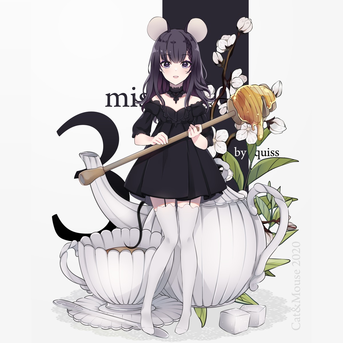 animal_ears, dress, quiss, stockings, tail, thighhighs