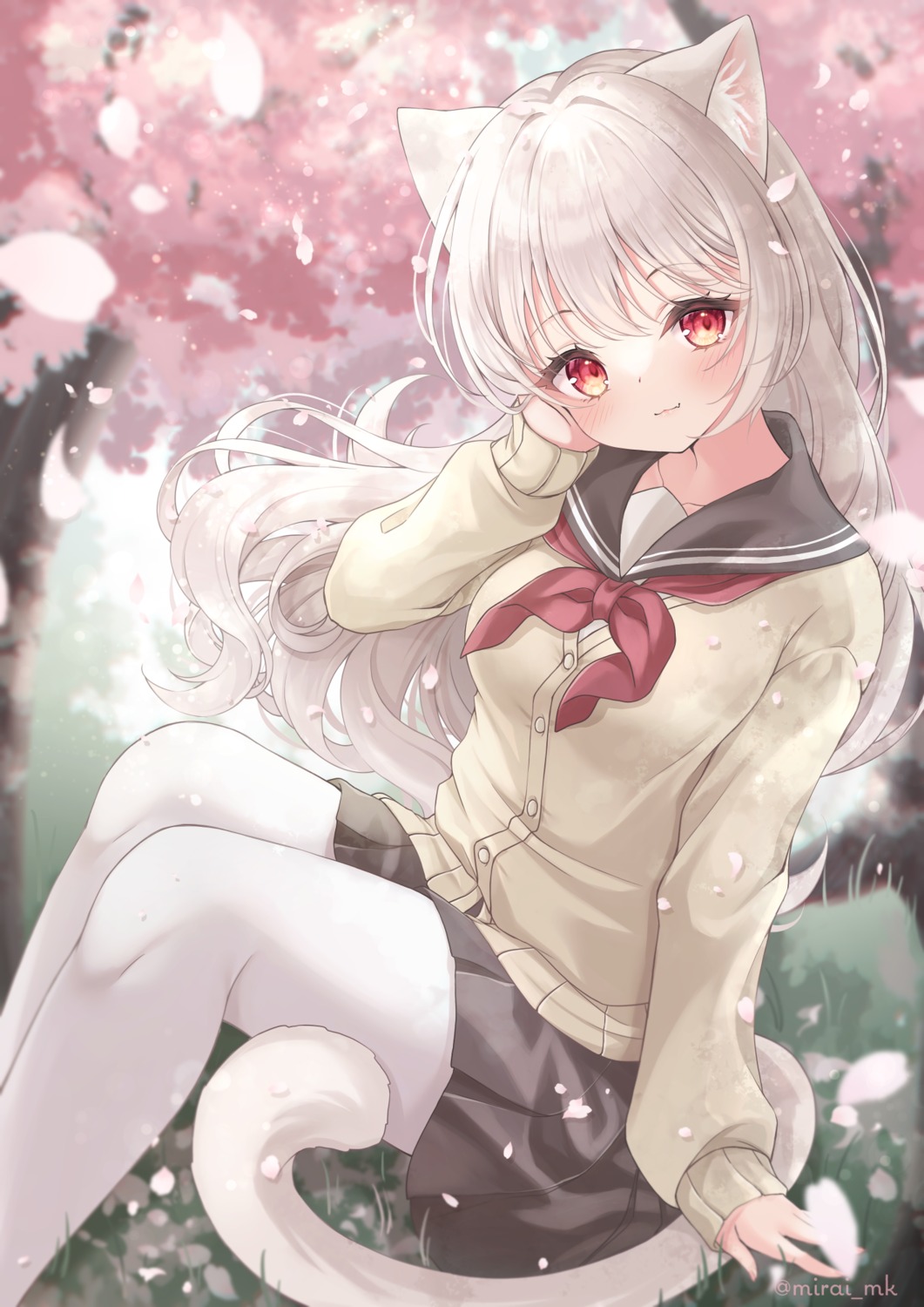 animal_ears, mirai_(happy-floral), nekomimi, pantyhose, seifuku, sweater, tail