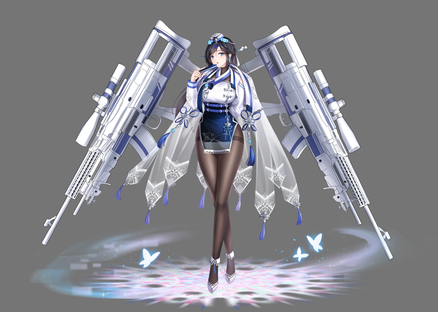 bindong, gun, japanese_clothes, pantyhose, transparent_png