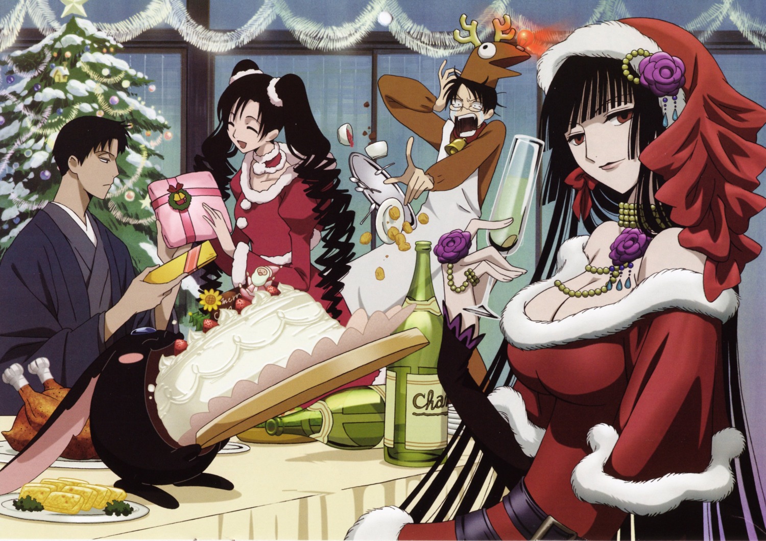 christmas, cleavage, doumeki_shizuka, ichihara_yuuko, kimono, kunogi_himawari, megane, screening
