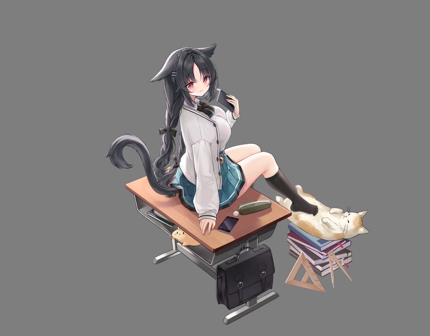 alic_miao, animal_ears, azur_lane, manjuu_(azur_lane), neko, nekomimi, ooshio_(azur_lane), seifuku, sweater, tail, transparent_png