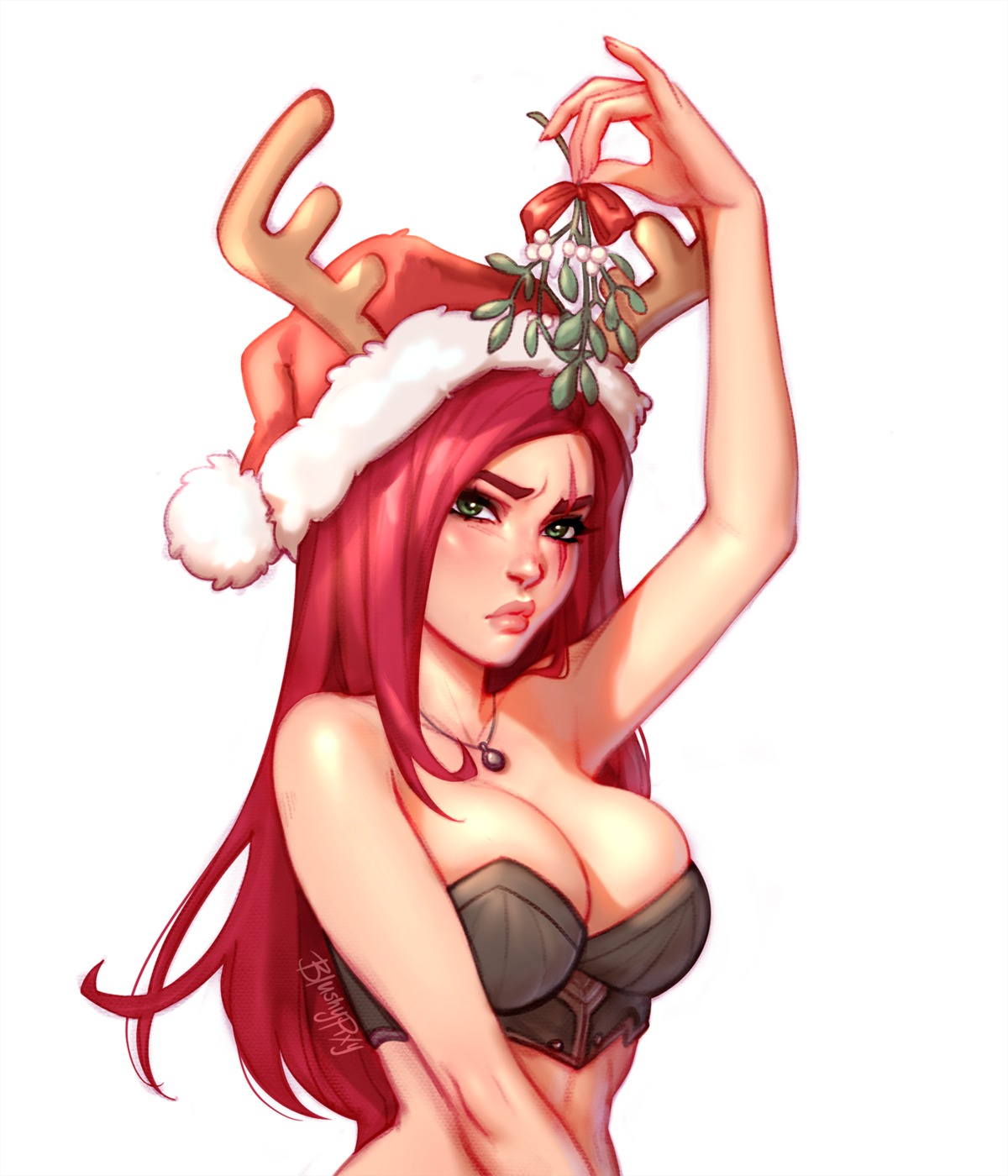 bikini_armor, blushypixy, christmas, horns, katarina_du_couteau, league_of_legends