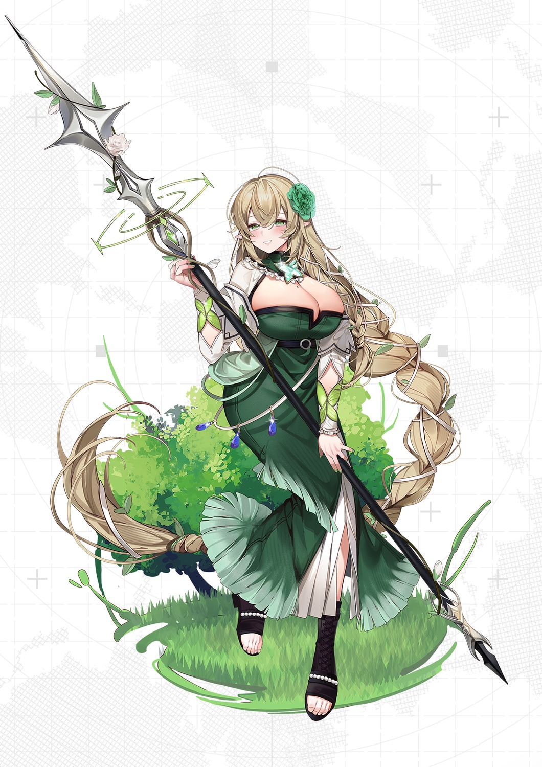 #compass, dress, no_bra, pointy_ears, tagme, weapon
