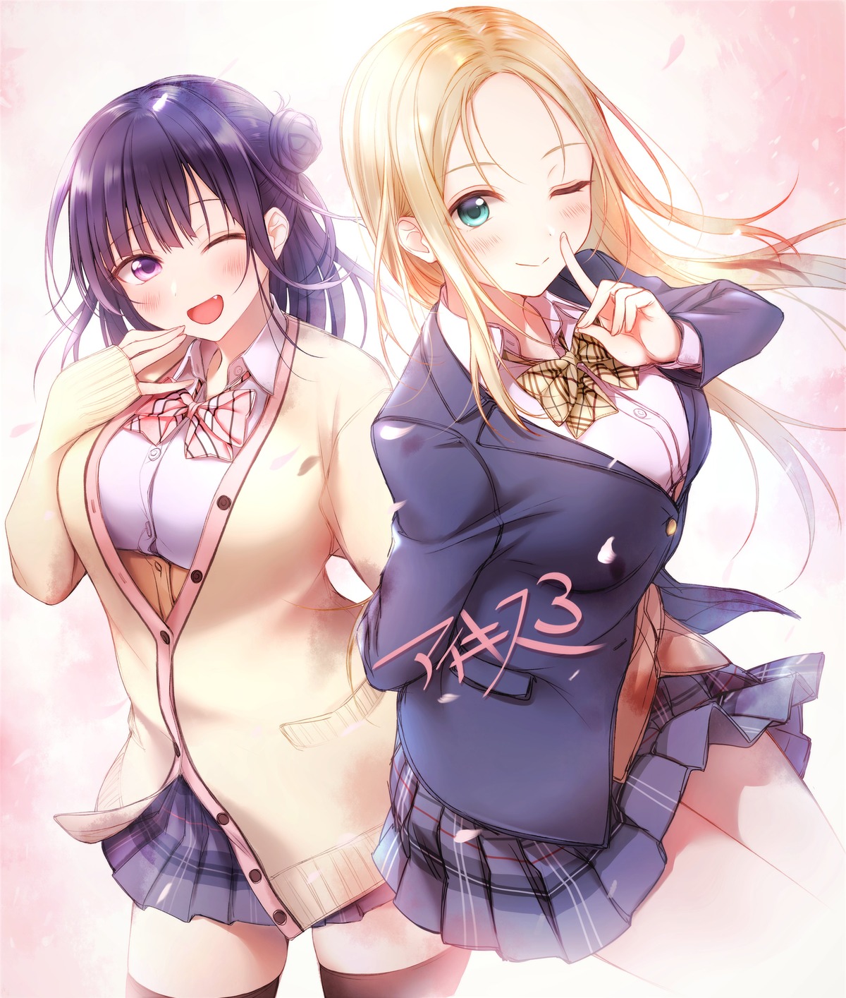 aikiss, aikiss_3, giga, ikenaga_avrola, kirisawa_saki, maniwa_karin, seifuku, sketch, sweater, thighhighs