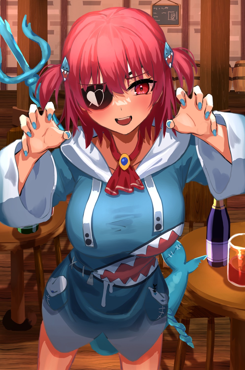 cosplay, dress, eyepatch, gawr_gura, hololive, hololive_english, houshou_marine, tail